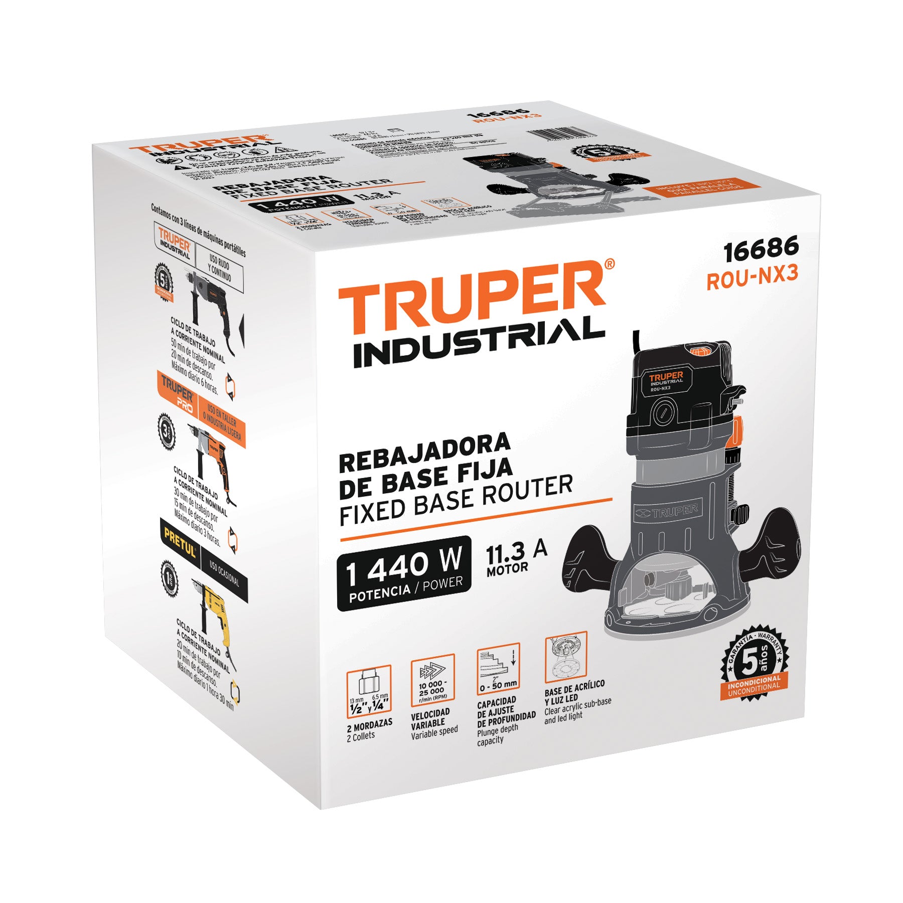 Router (Rebajadora) 1440W, 2 HP, TRUPER INDUSTRIAL