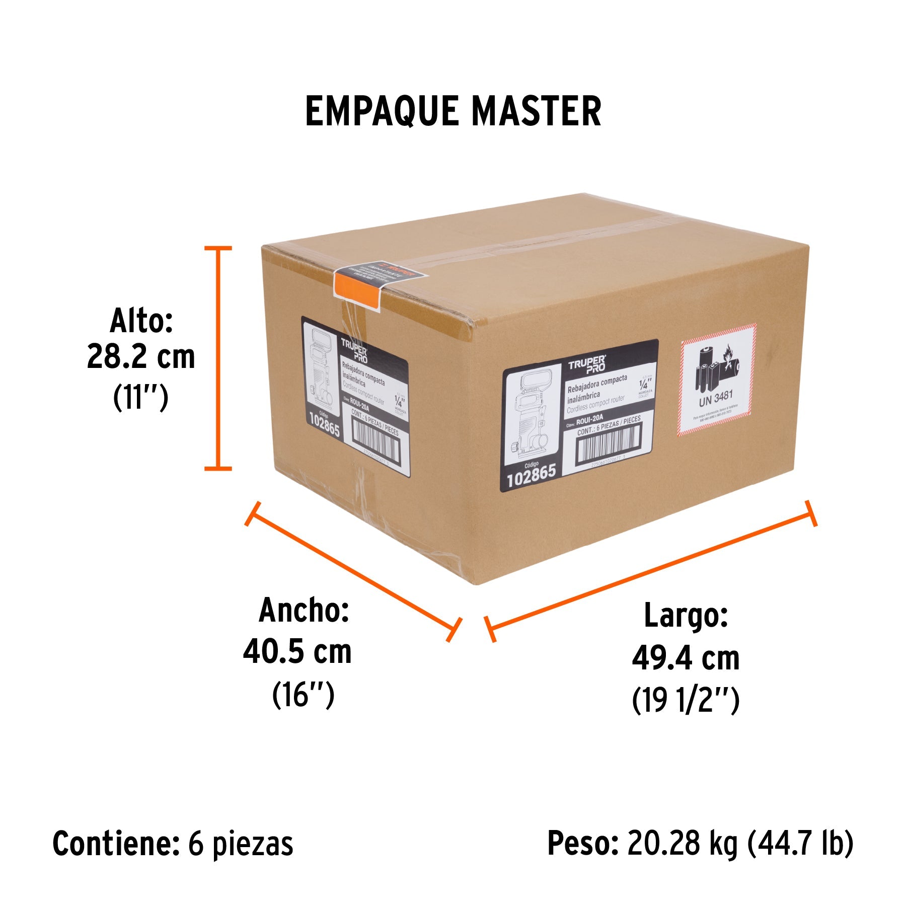 Router (Rebajadora) 1/4", 1 batería 4 Ah, TRUPER PRO - Empaque