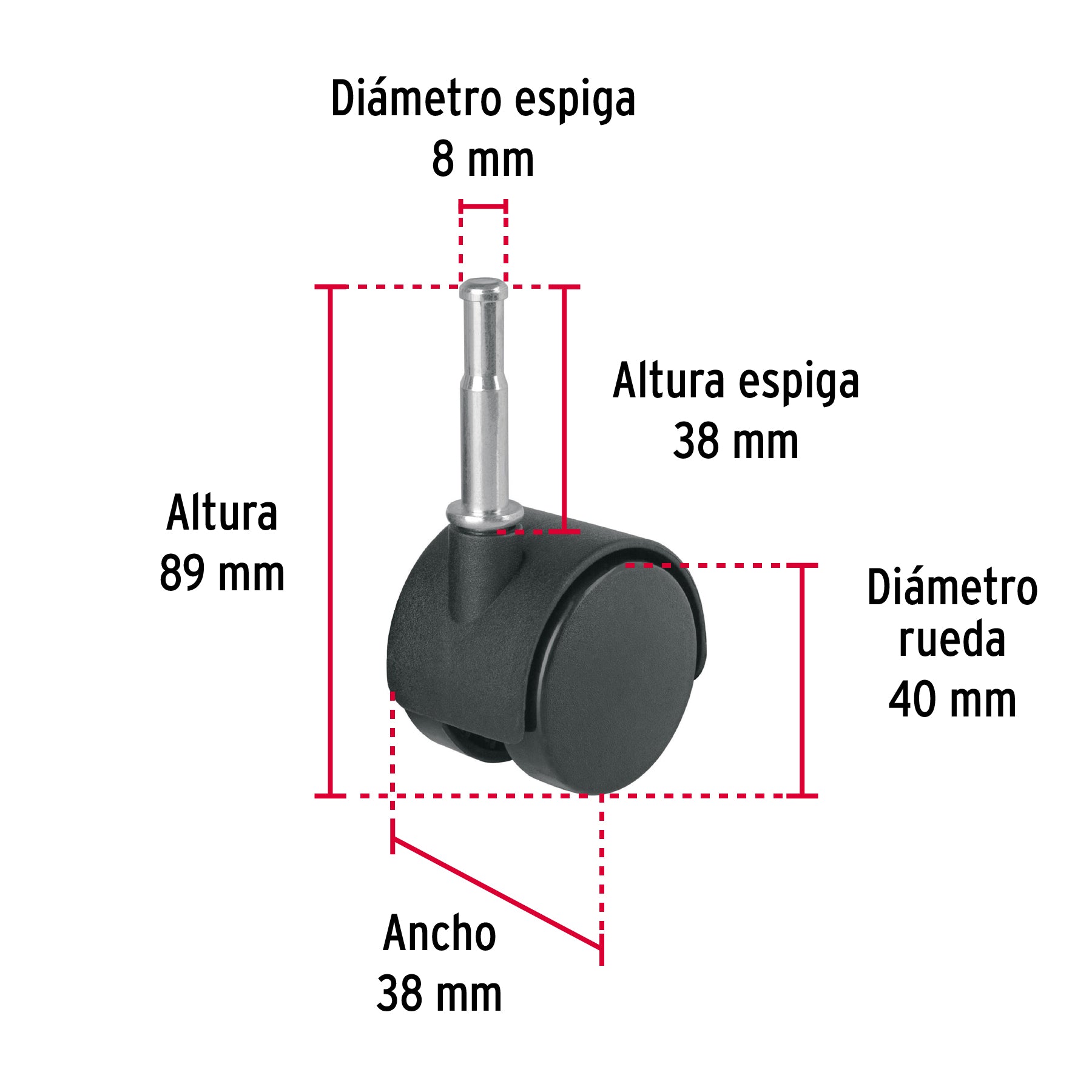 Rodaja tipo yoyo de 40 mm con espiga para madera, FIERO