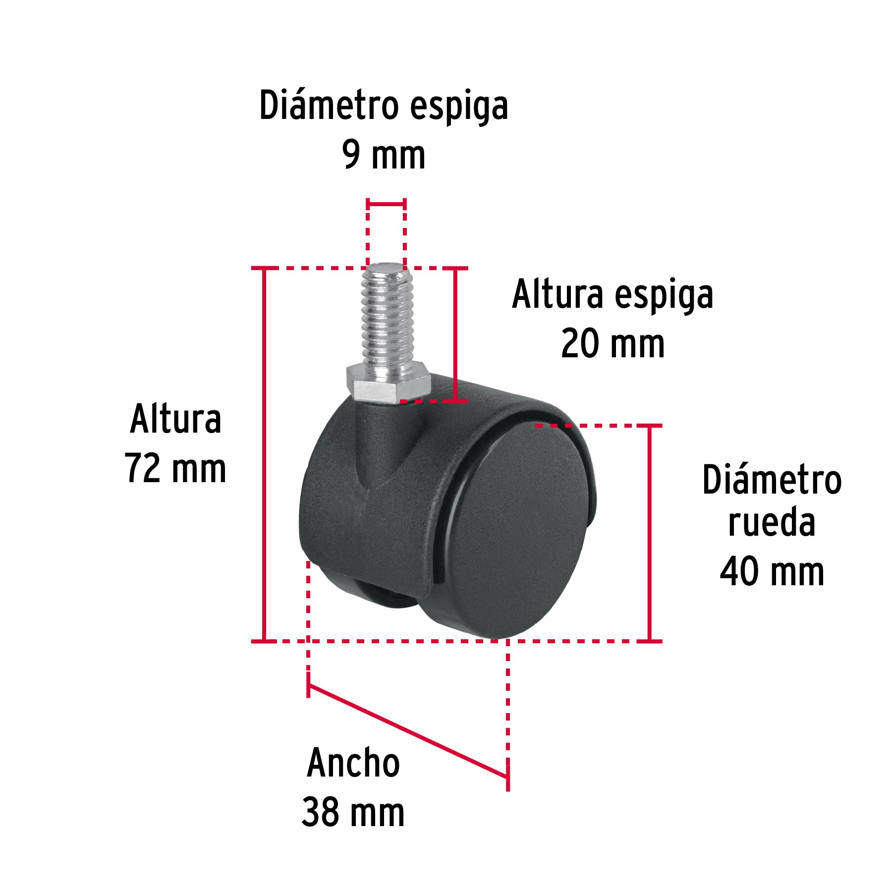 Rodaja tipo yoyo de 40 mm con espiga roscada, FIERO