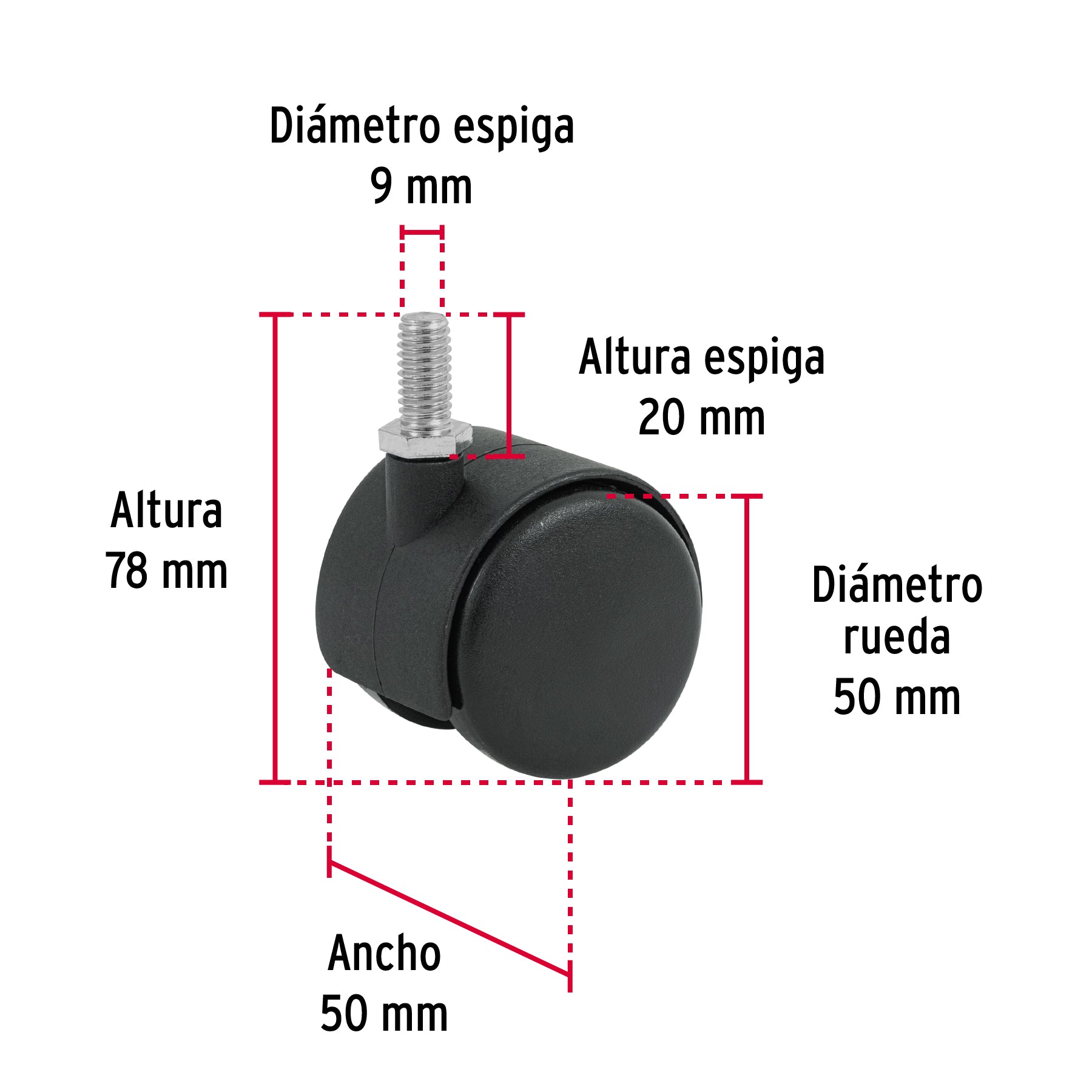 Rodaja tipo yoyo de 50 mm con espiga roscada, FIERO
