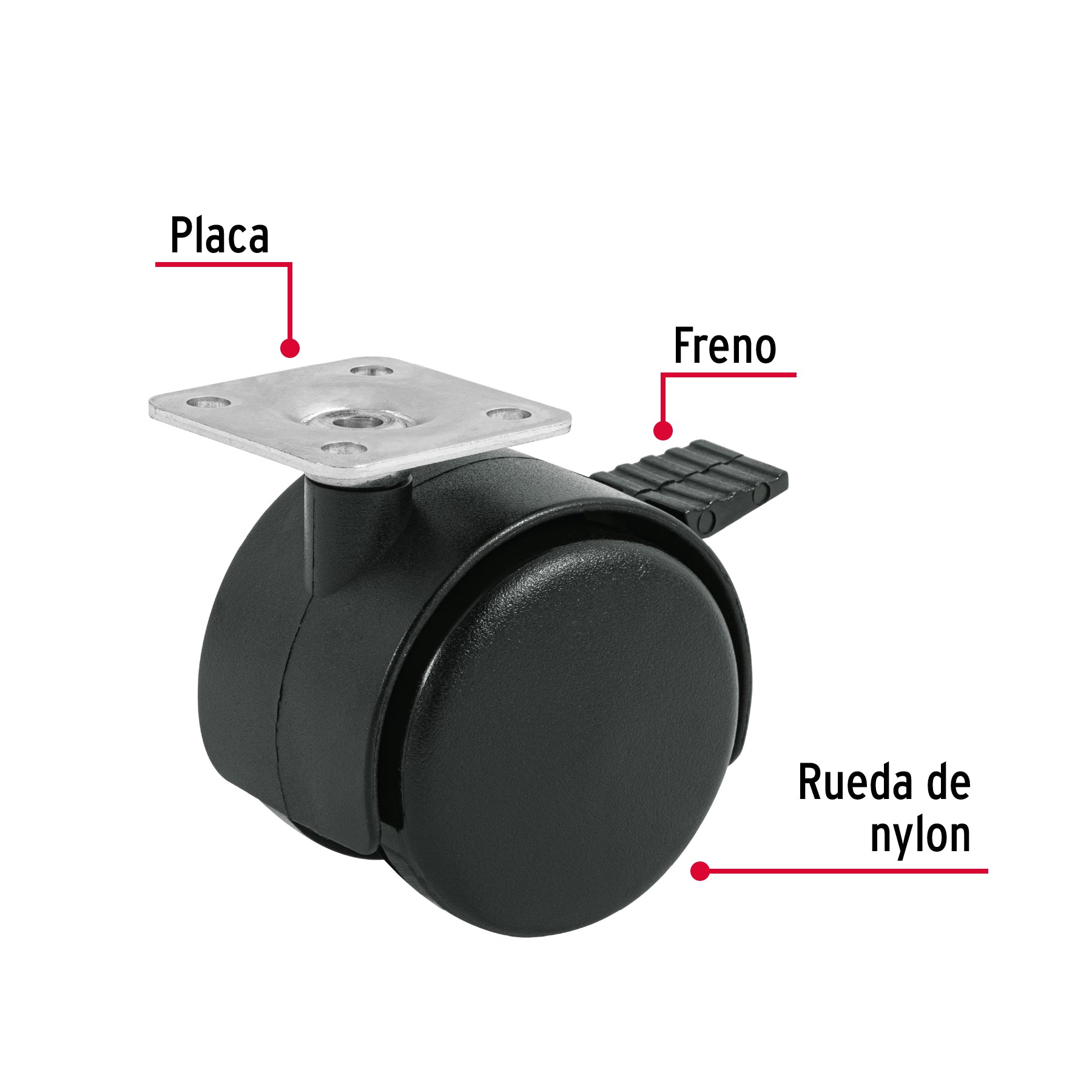 Rodaja tipo yoyo de 50 mm con placa, con freno, FIERO
