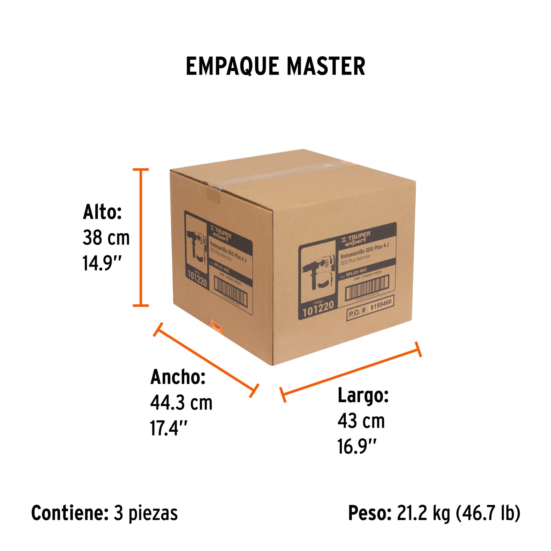 Rotomartillo SDS Plus 4 Joules, 1000W, TRUPER EXPERT - Empaque