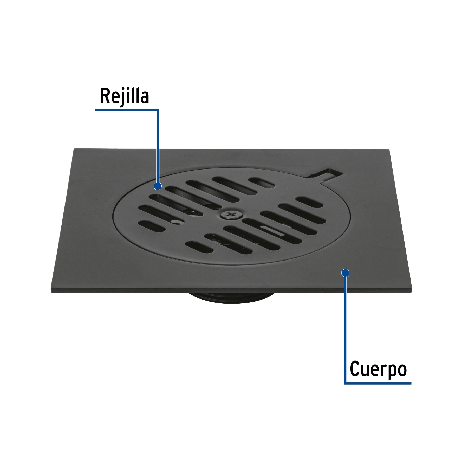 Resumidero cuadrado 6"x6", metálico, negro, FOSET BASIC