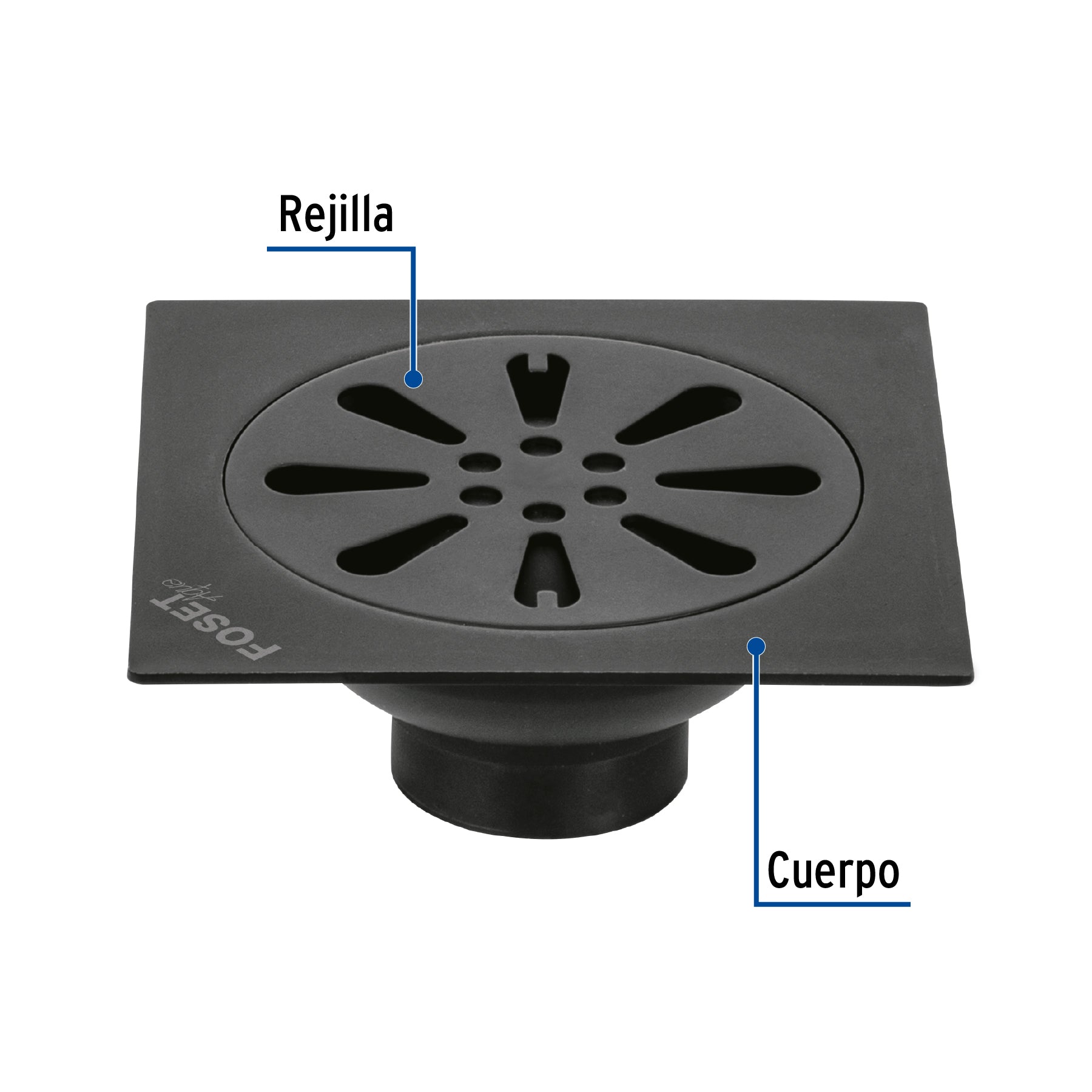 Resumidero cuadrado 4" x 4", acero inoxidable, negro, gota