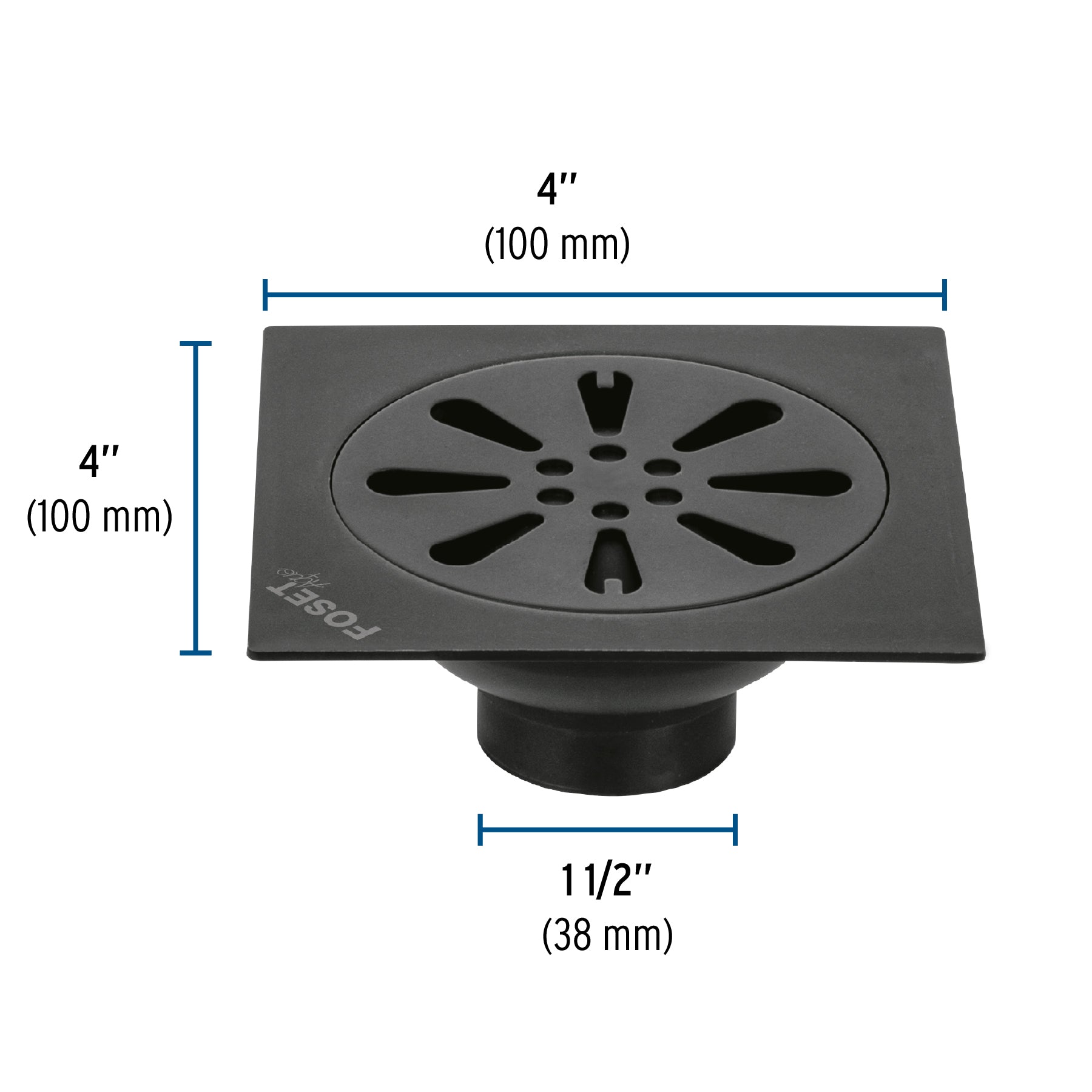 Resumidero cuadrado 4" x 4", acero inoxidable, negro, gota