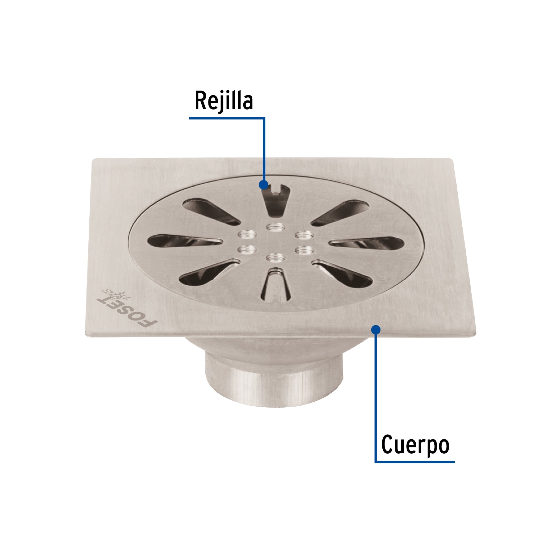 Resumidero cuadrado 4" x 4", acero inoxidable, gota, AQUA