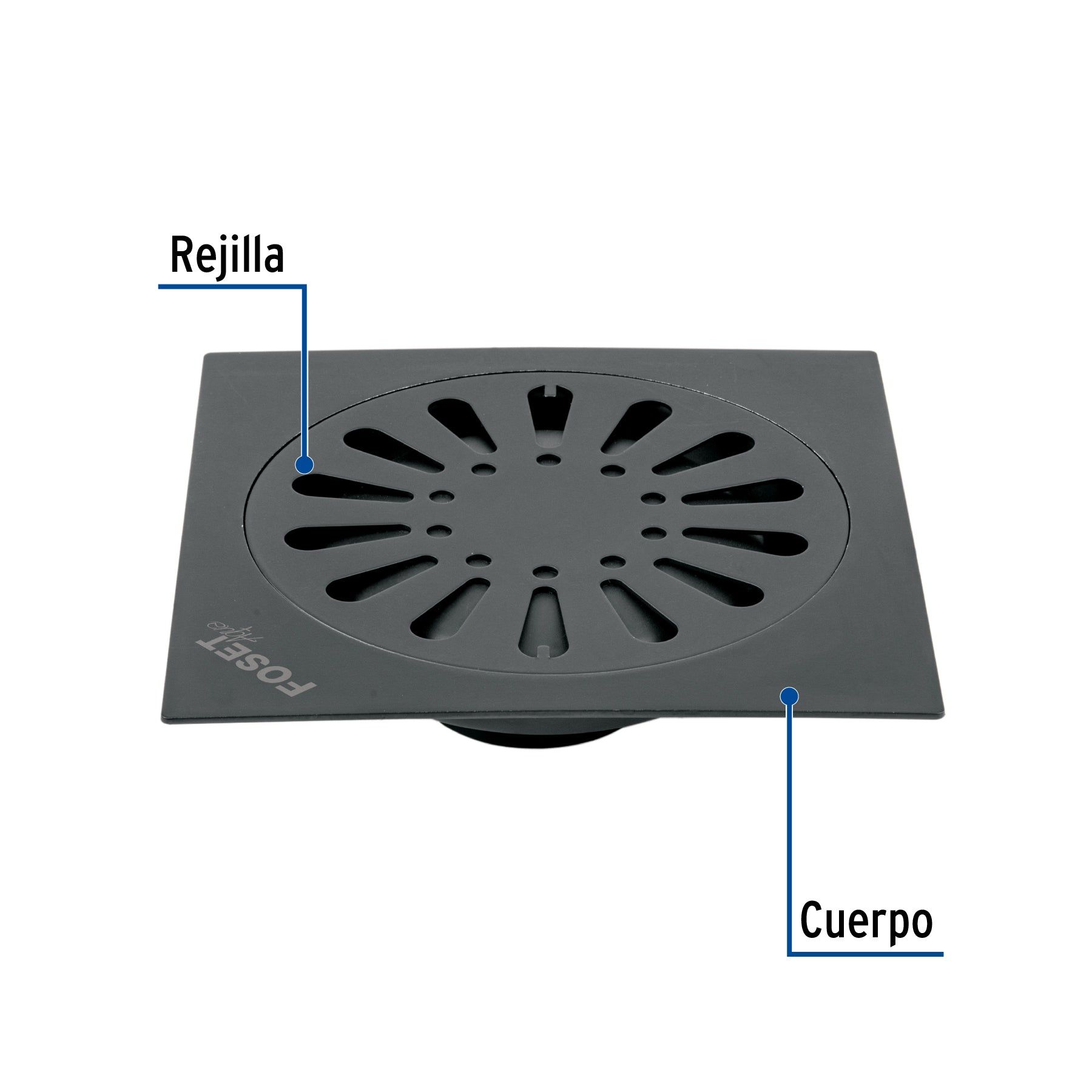 Resumidero cuadrado 6" x 6", acero inoxidable, negro, gota