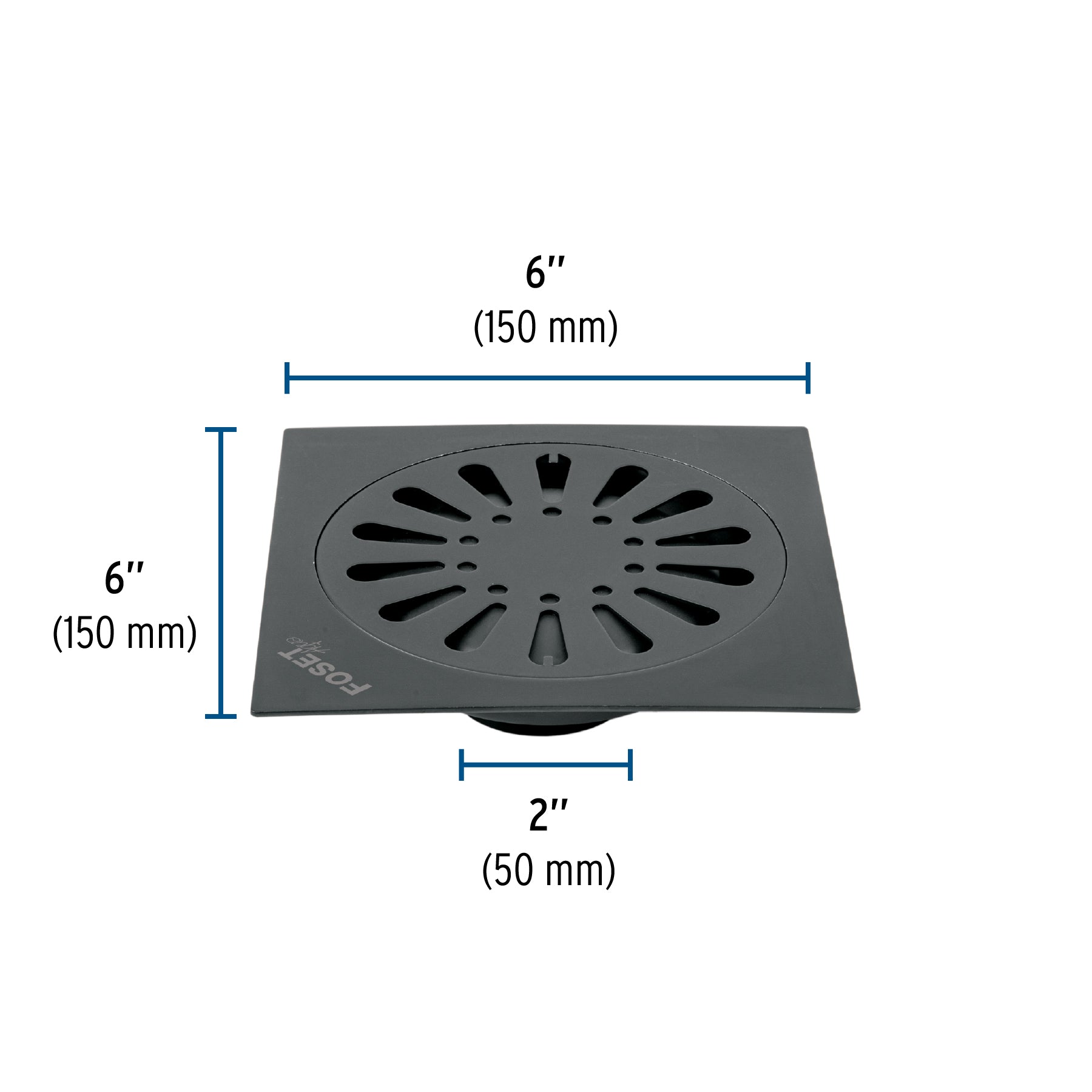 Resumidero cuadrado 6" x 6", acero inoxidable, negro, gota