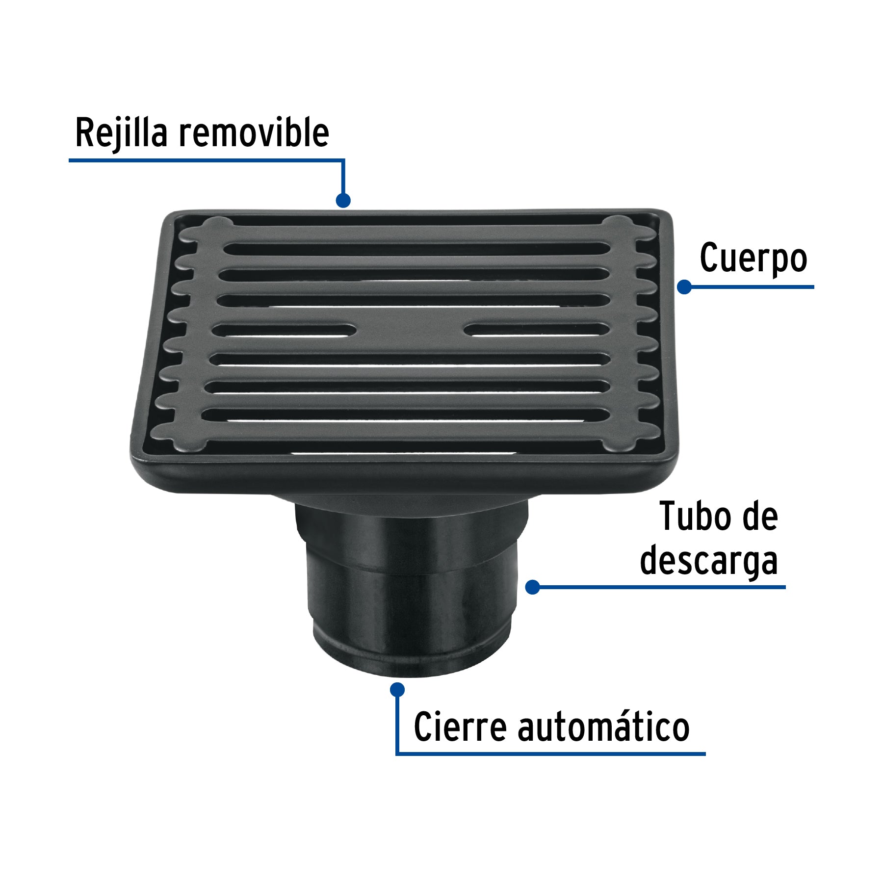 Resumidero cuadrado 4" x 4", acero inoxidable, negro, AQUA
