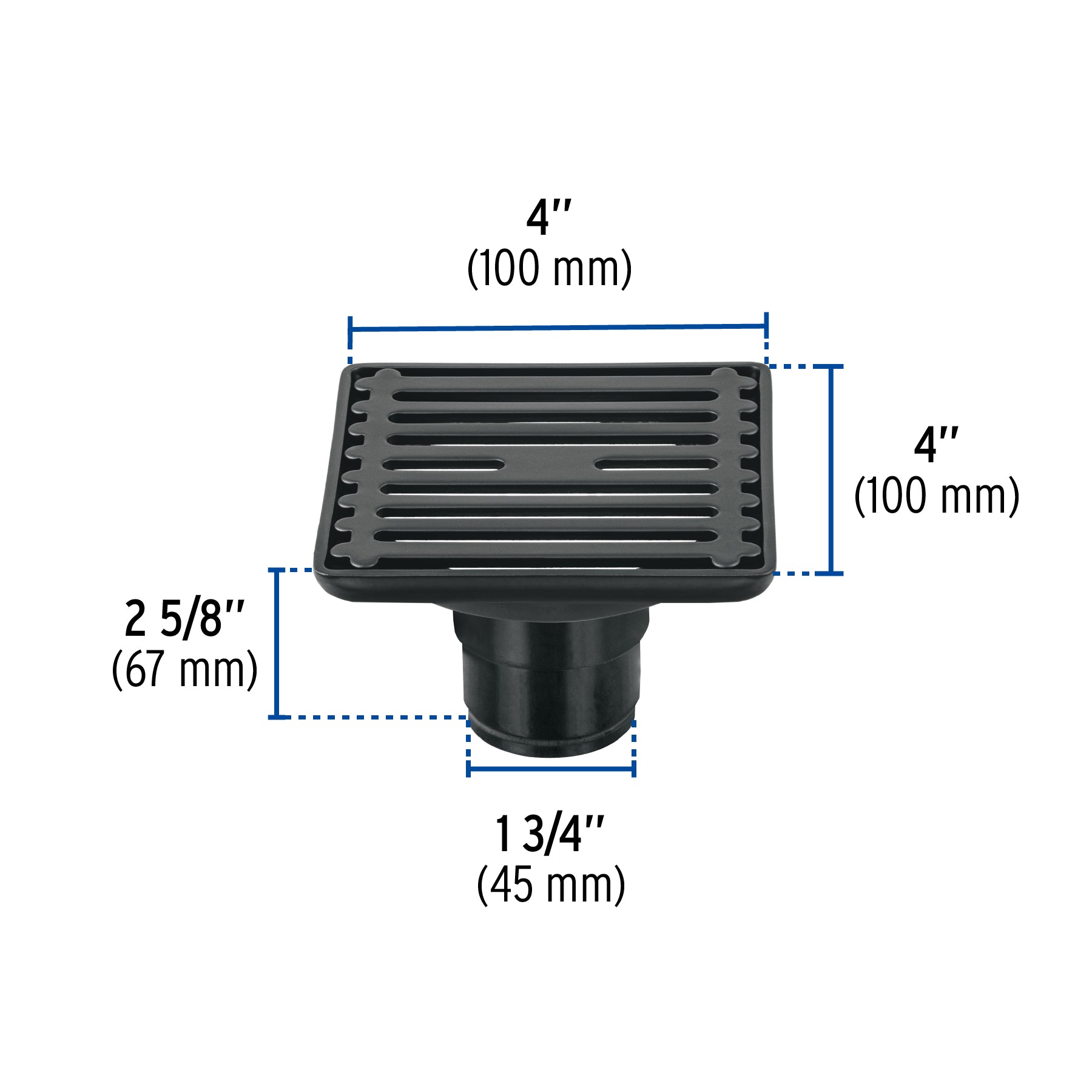 Resumidero cuadrado 4" x 4", acero inoxidable, negro, AQUA