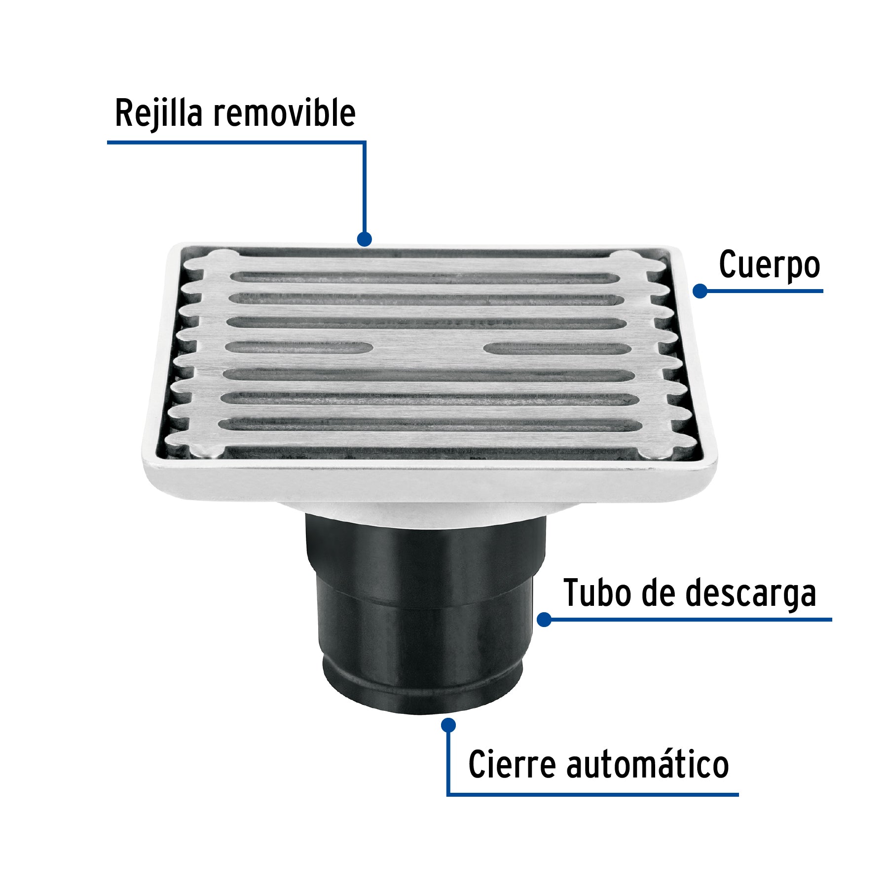 Resumidero cuadrado 4" x 4", acero inoxidable, AQUA