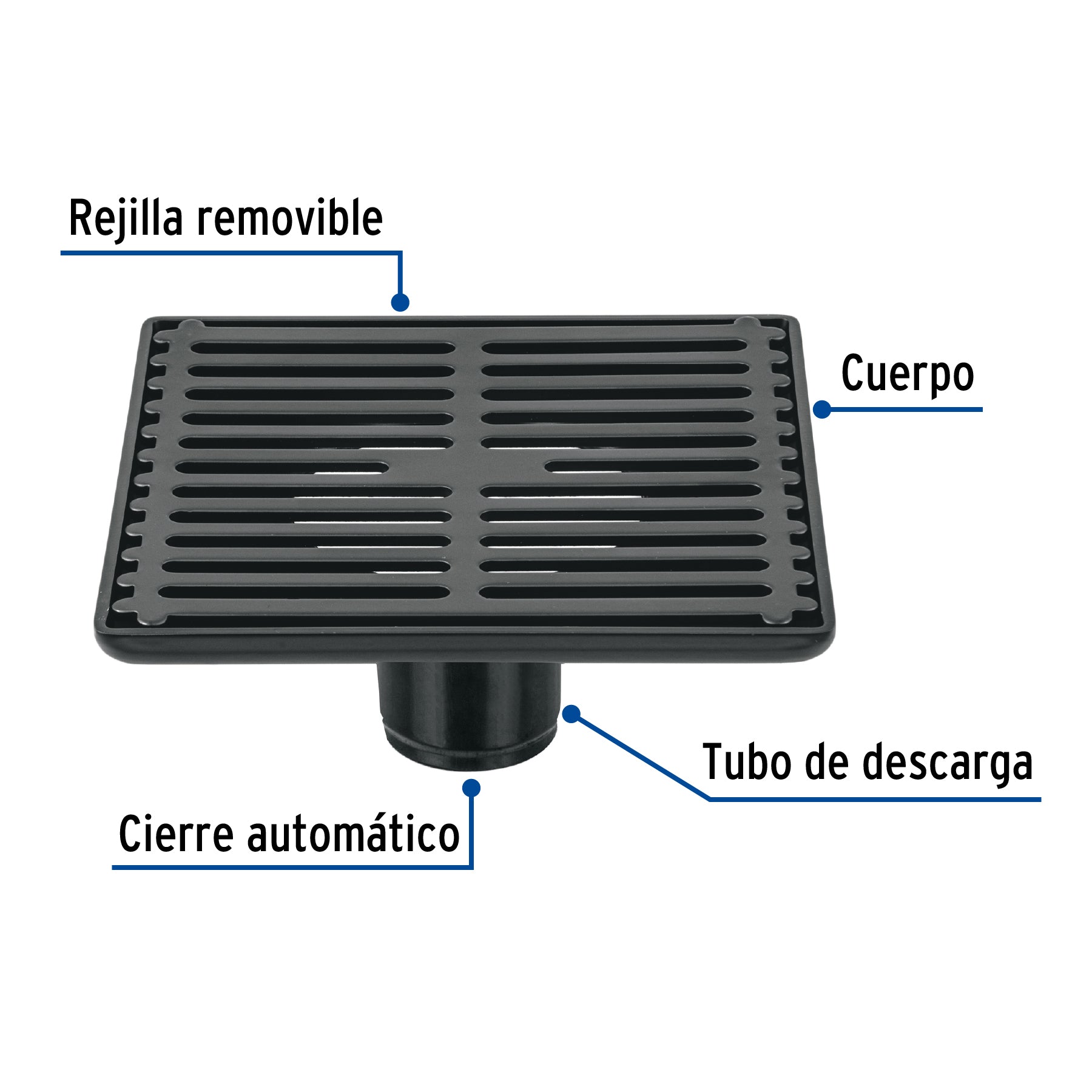 Resumidero cuadrado 6" x 6", acero inoxidable, negro, AQUA
