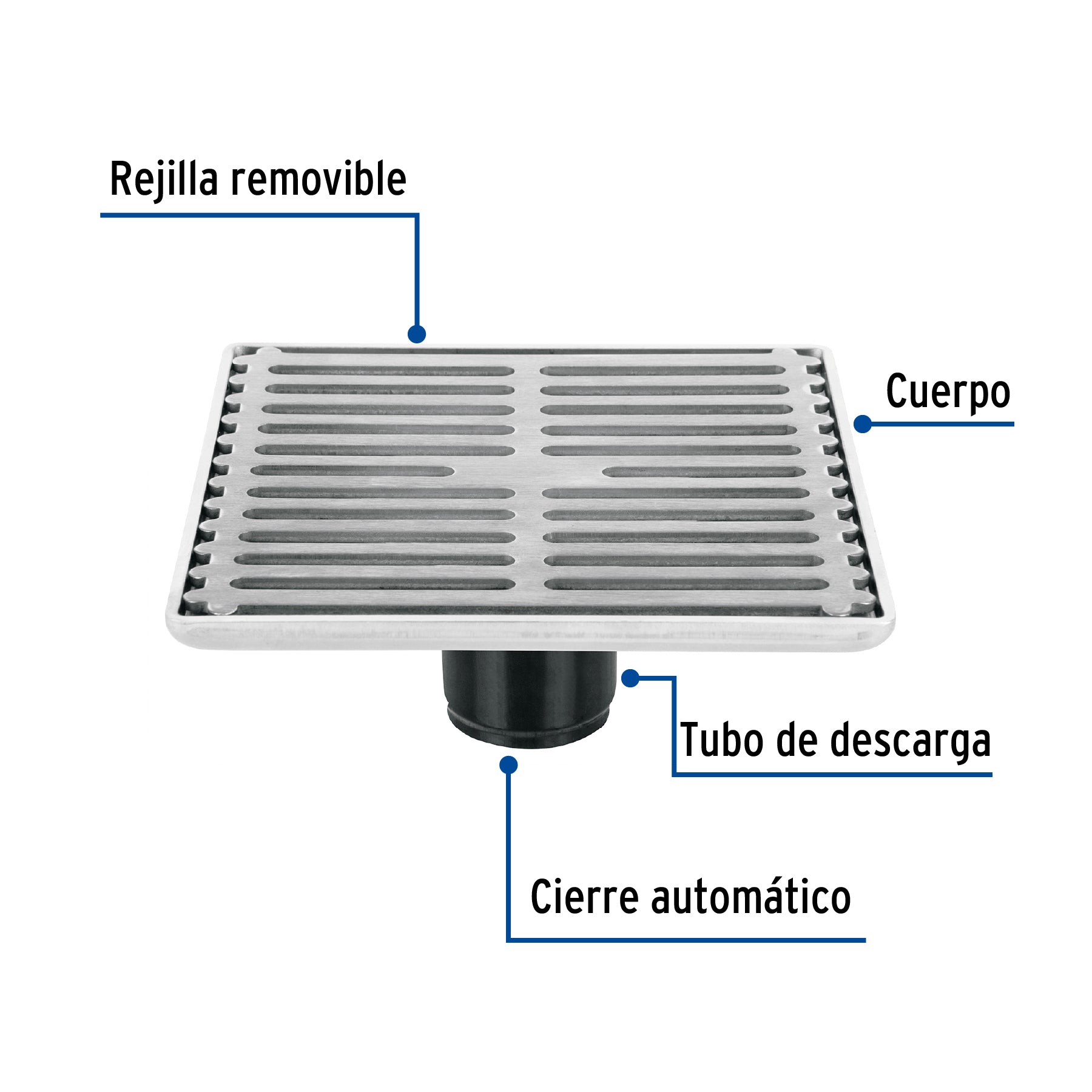 Resumidero cuadrado 6" x 6", acero inoxidable , AQUA