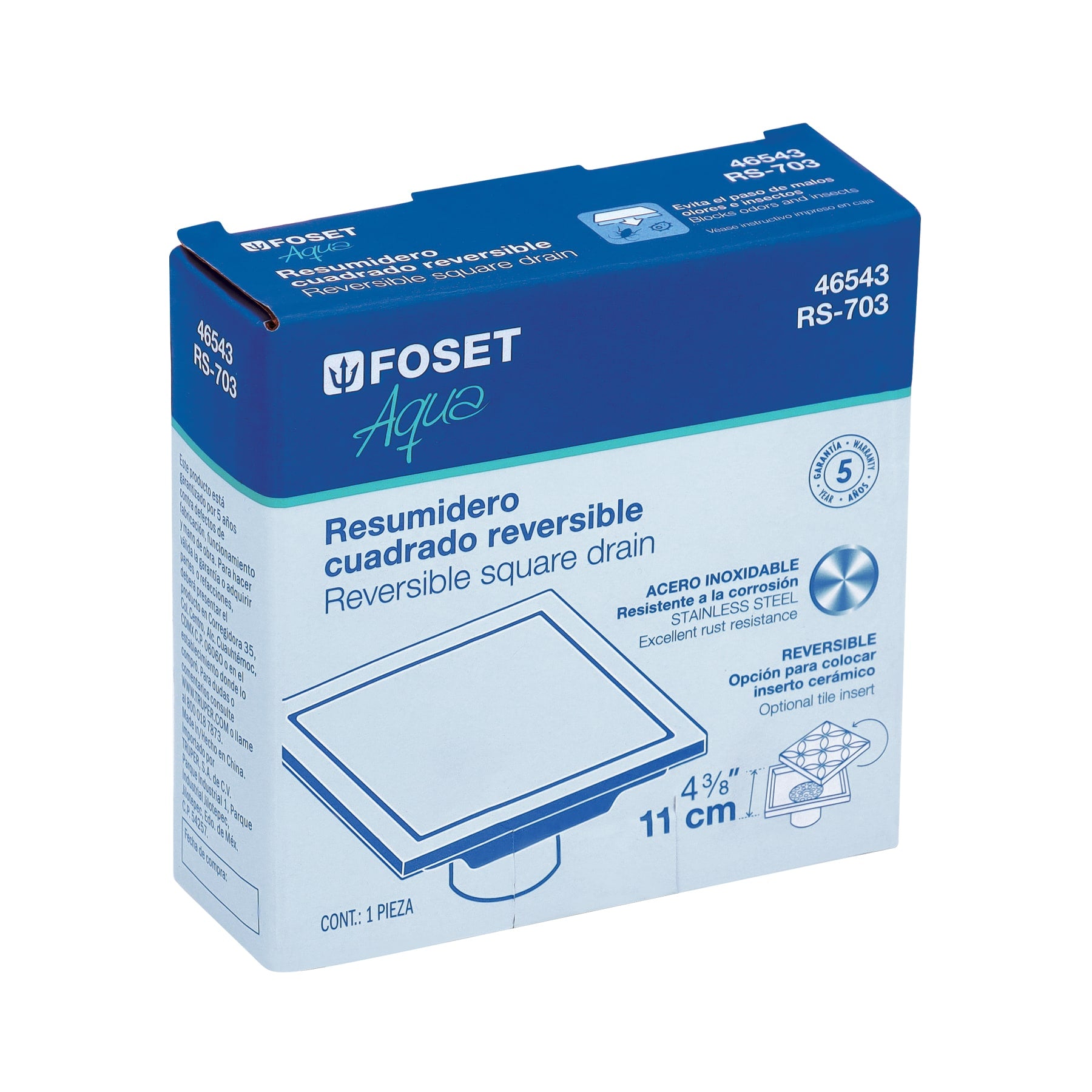 Resumidero reversible de 4", anti olores, acero inox, AQUA