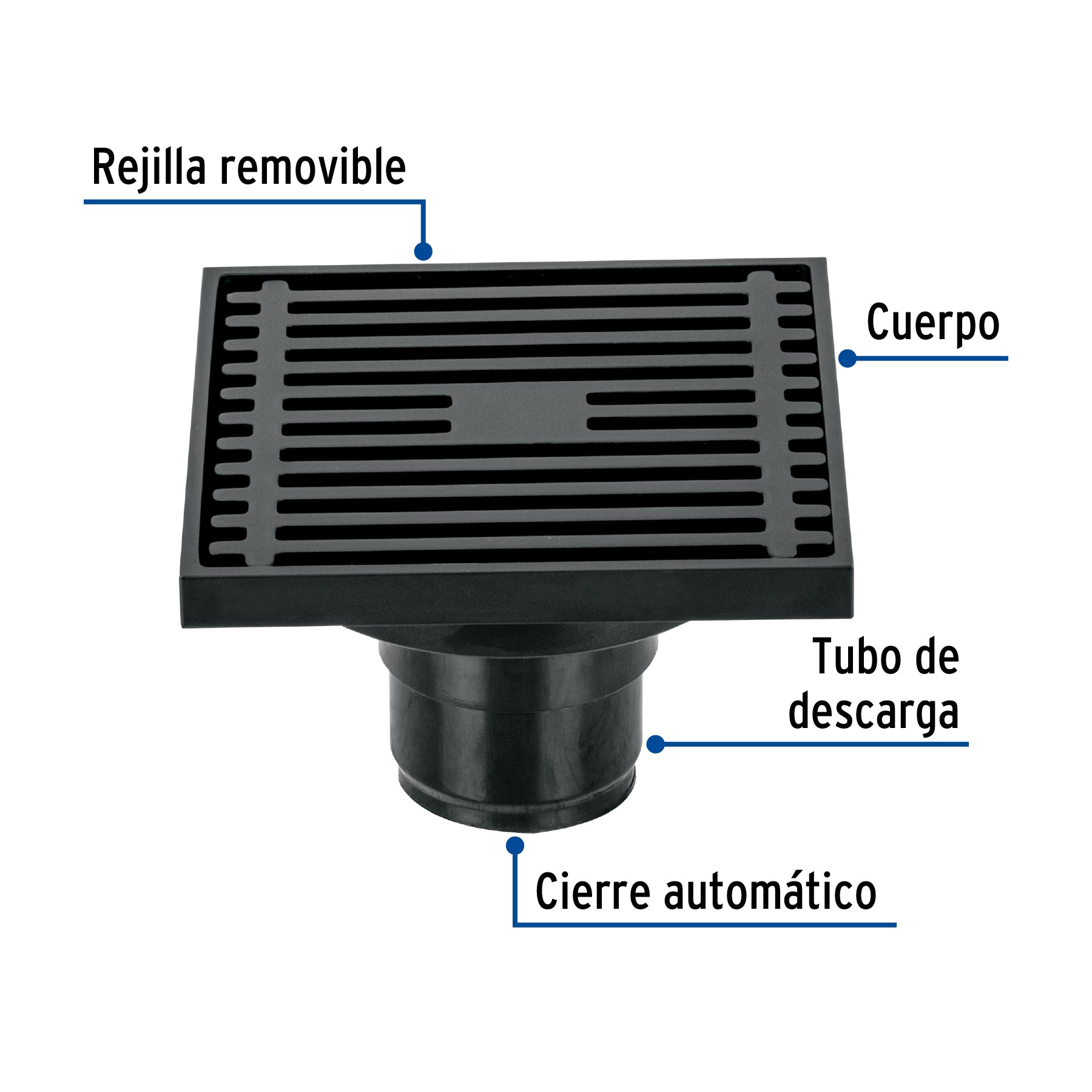 Resumidero cuadrado 4 x 4", latón, negro, FOSET RIVIERA