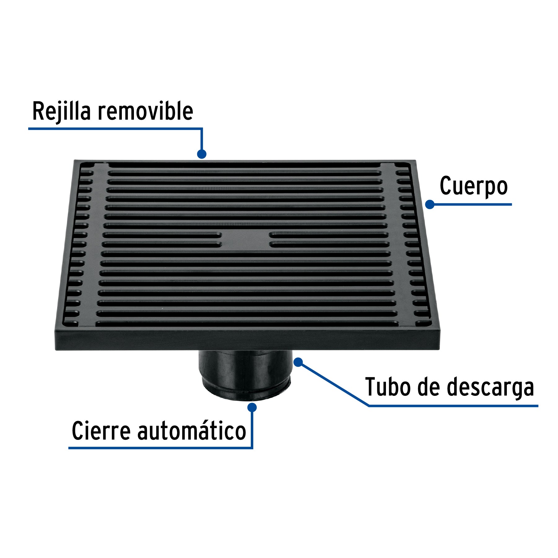 Resumidero cuadrado 6 x 6", latón, negro, FOSET RIVIERA