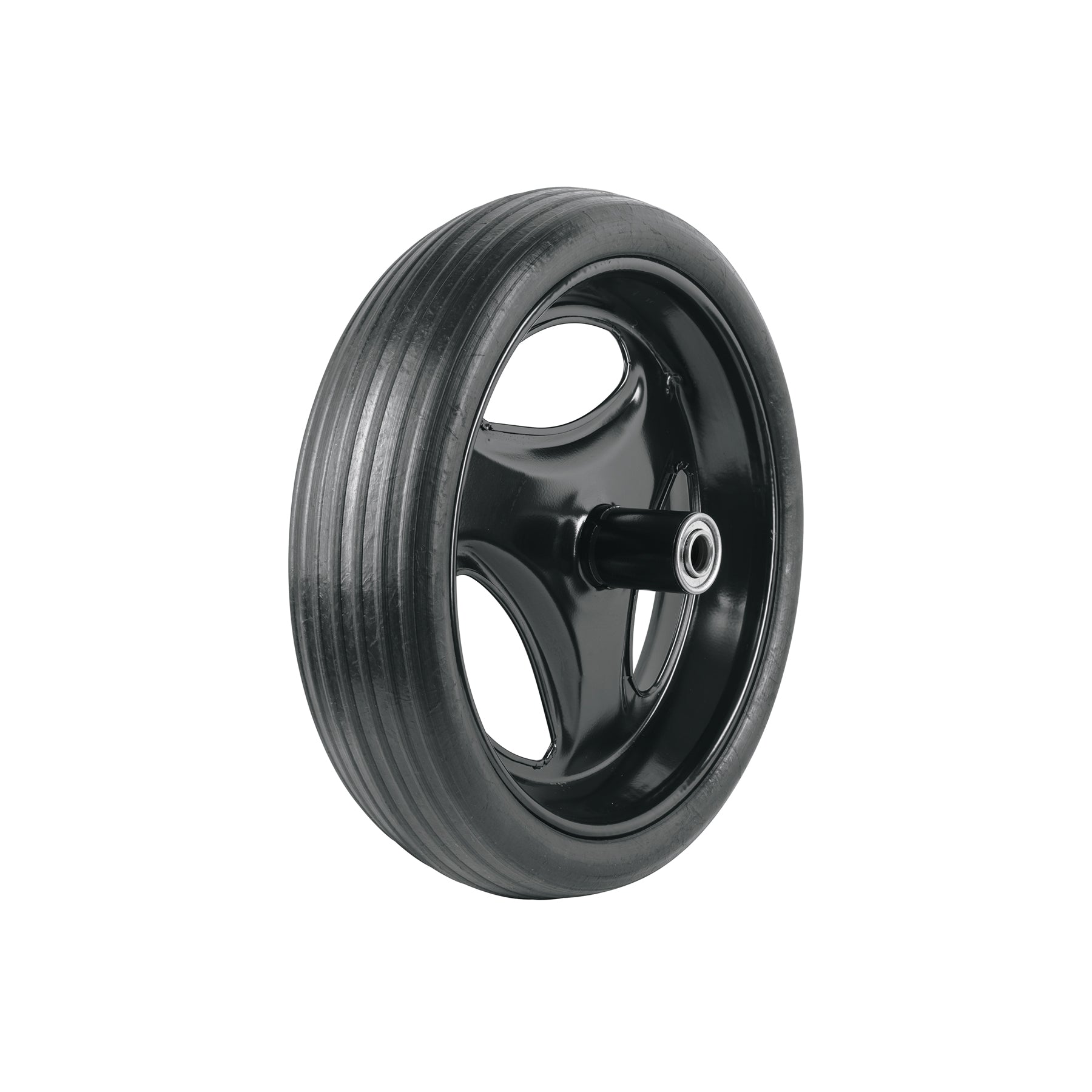 Llanta completa hule sólido 13-1/2", incluye eje y baleros