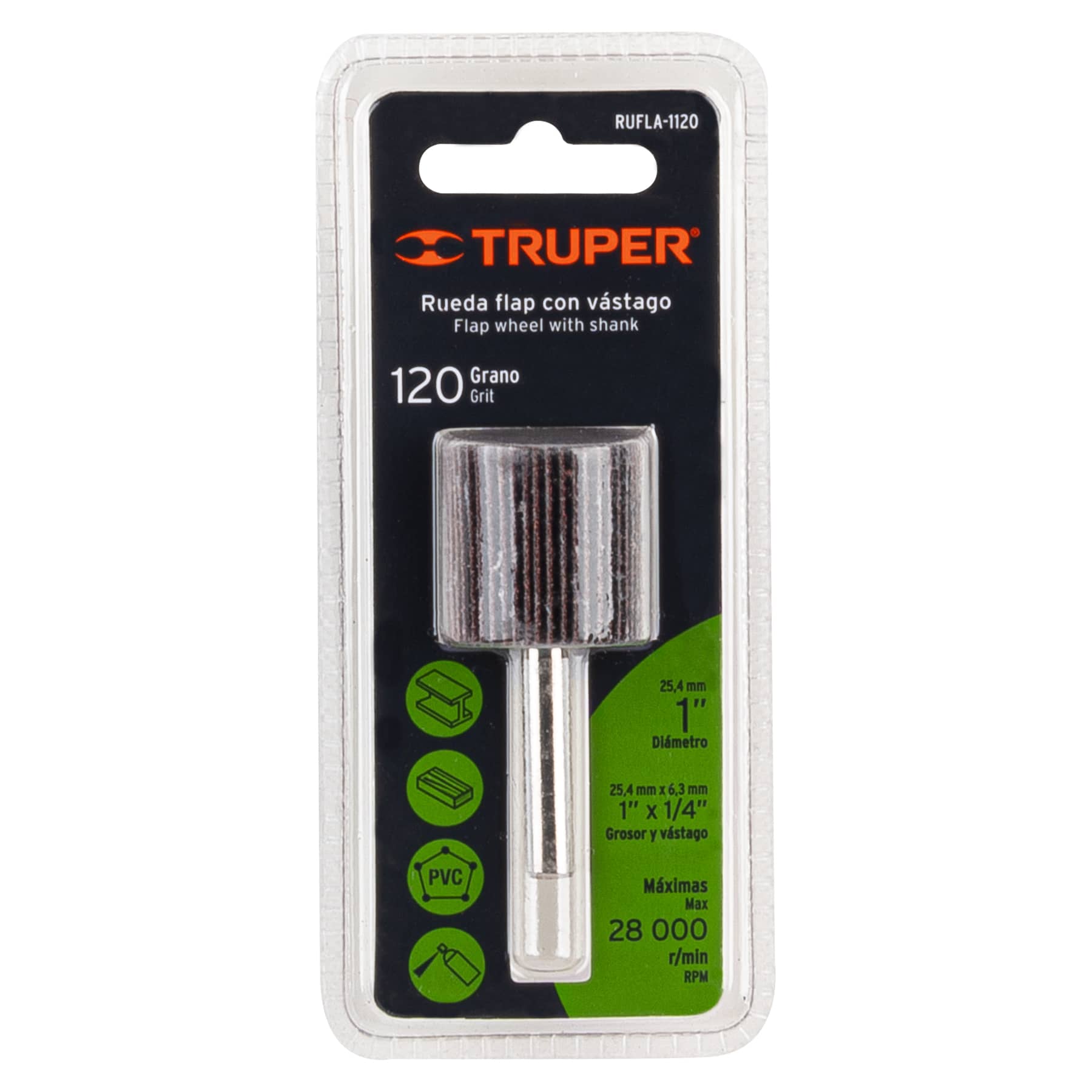 Rueda flap de 1", grano 120, TRUPER