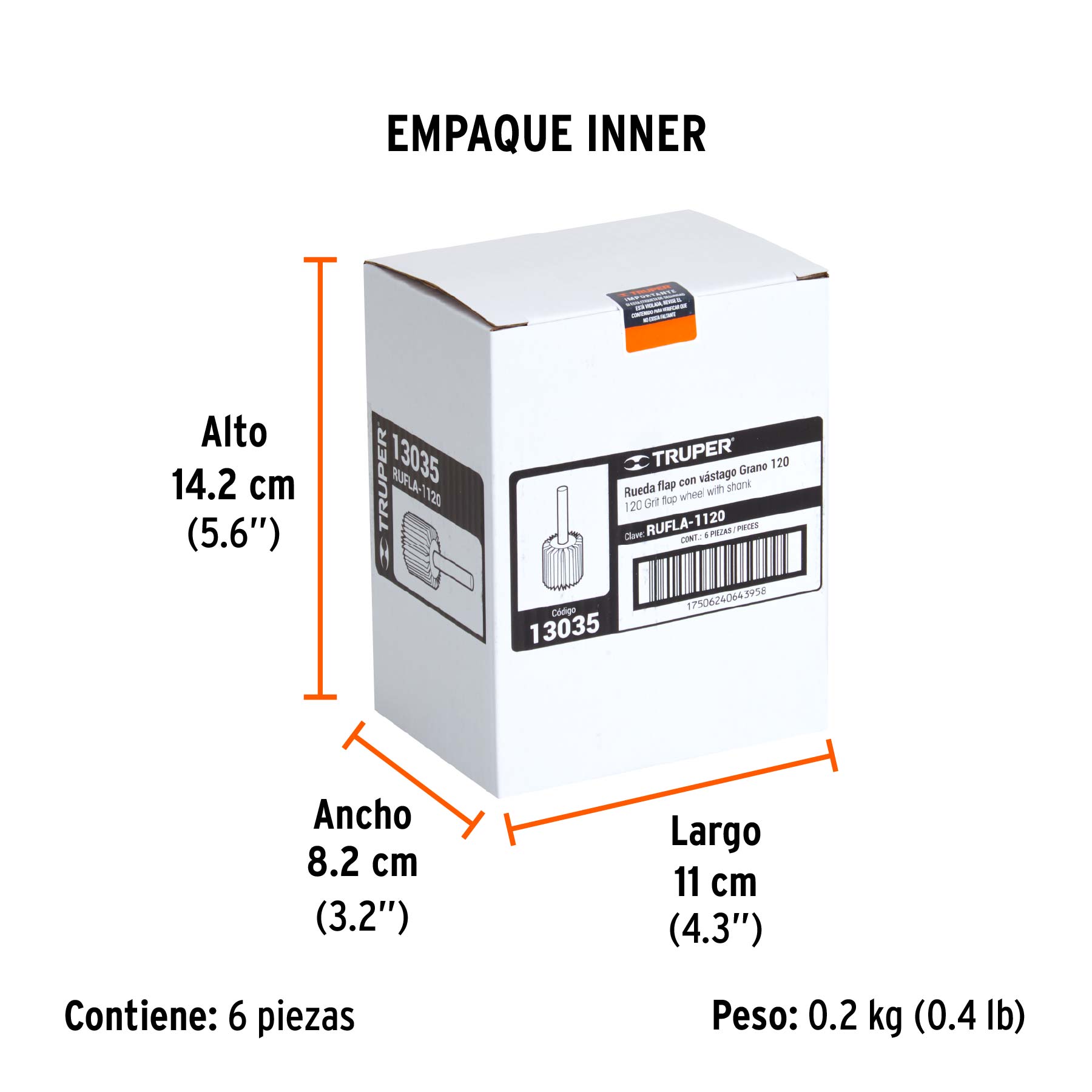 Rueda flap de 1", grano 120, TRUPER - Empaque