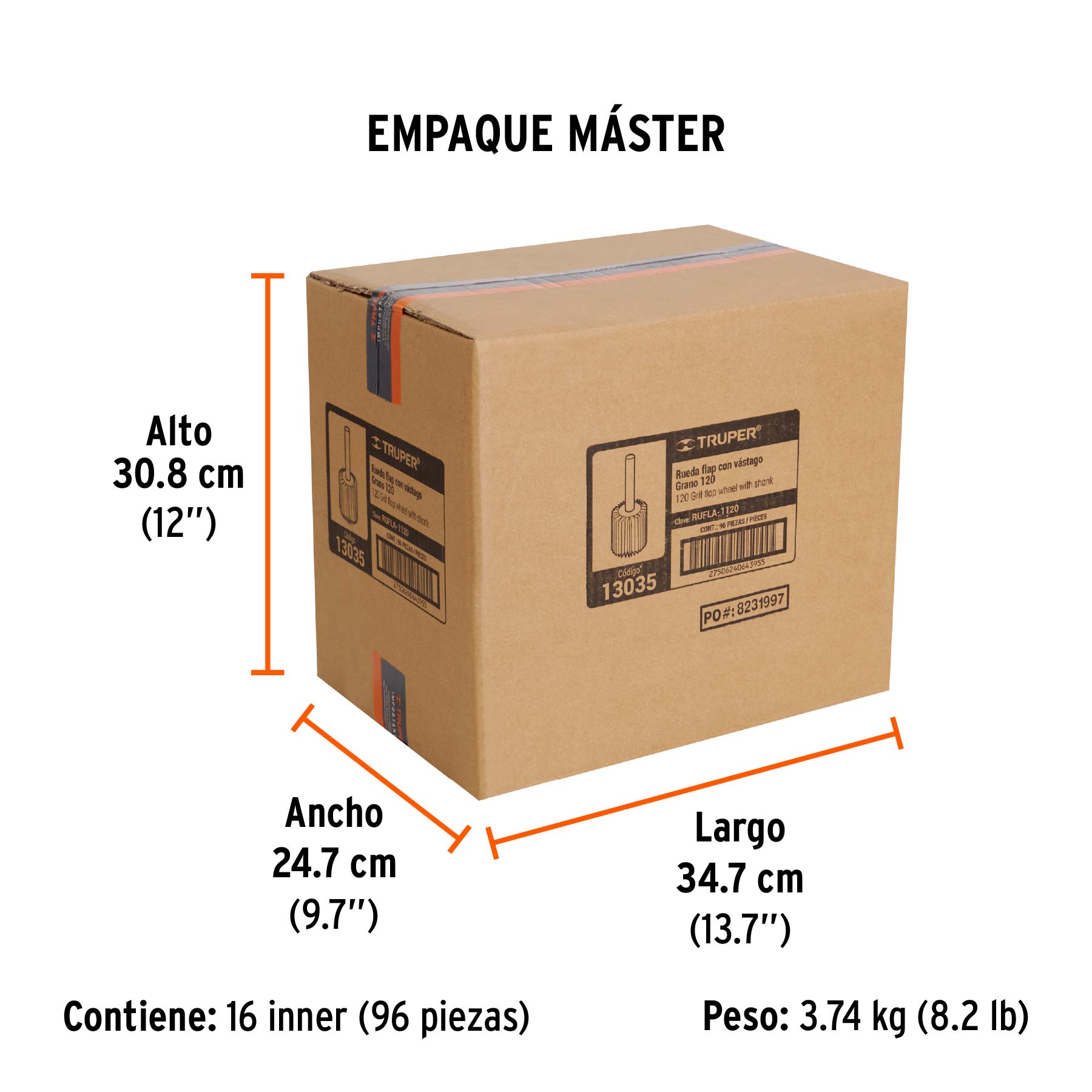 Rueda flap de 1", grano 120, TRUPER - Empaque