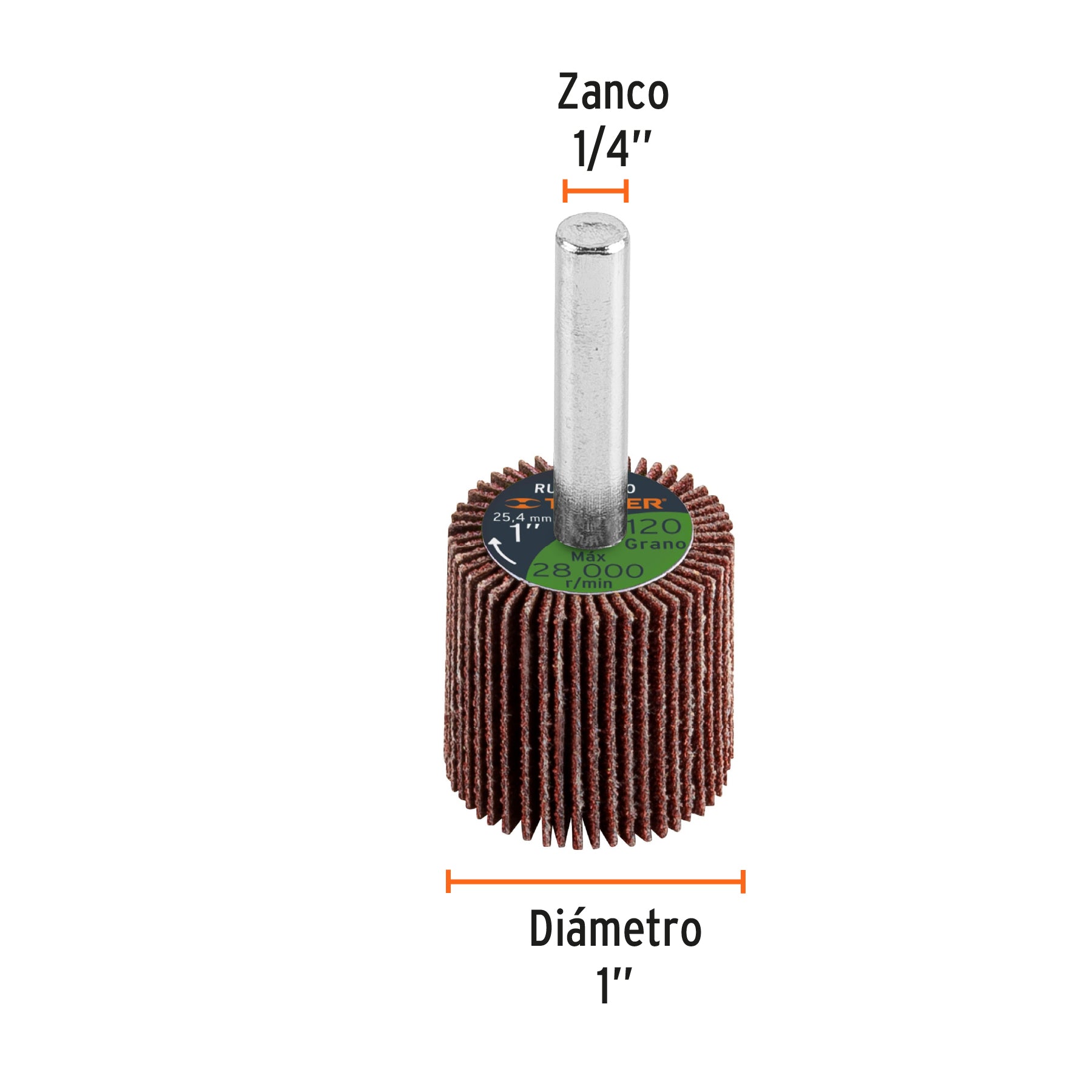 Rueda flap de 1", grano 120, TRUPER