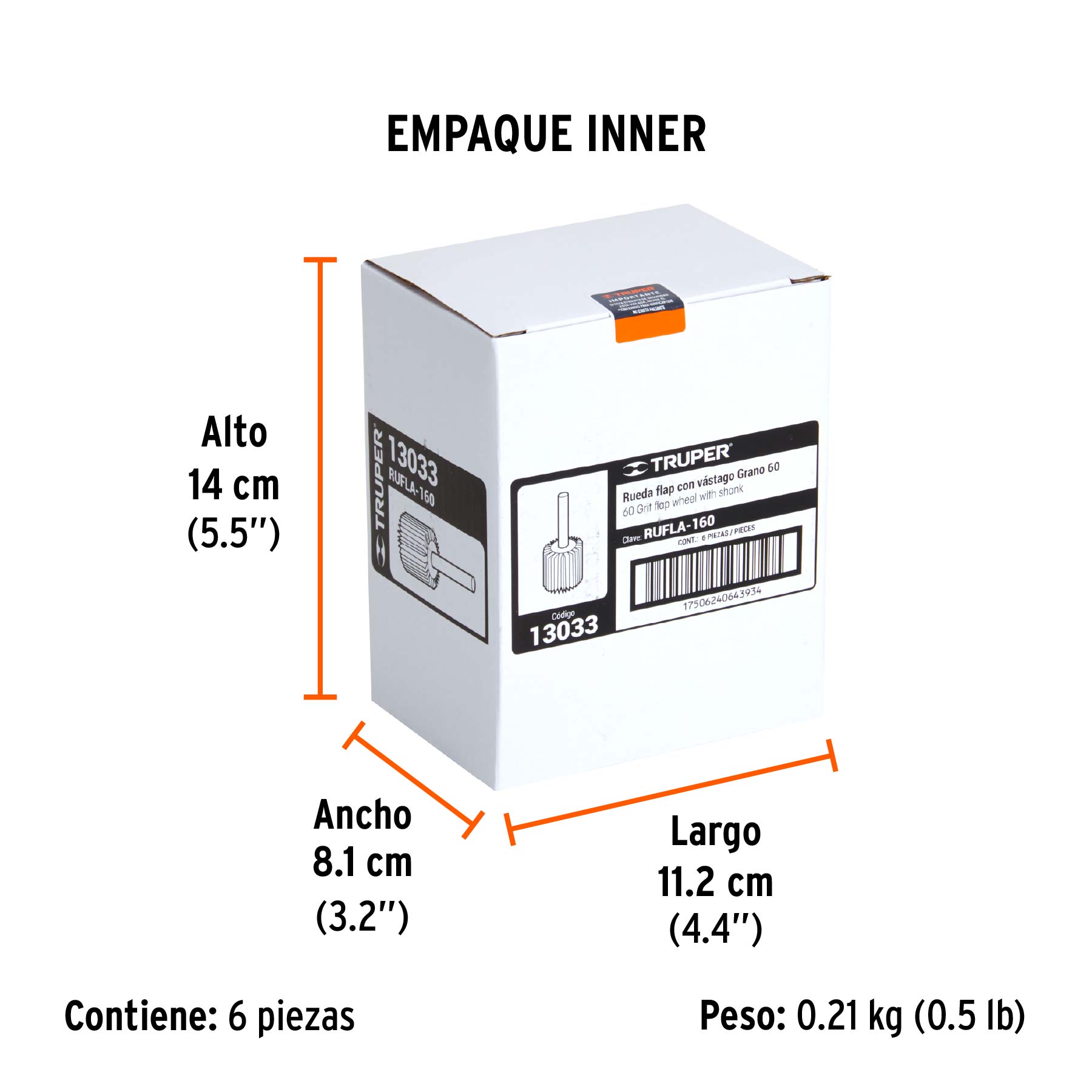 Rueda flap de 1", grano 60, TRUPER - Empaque