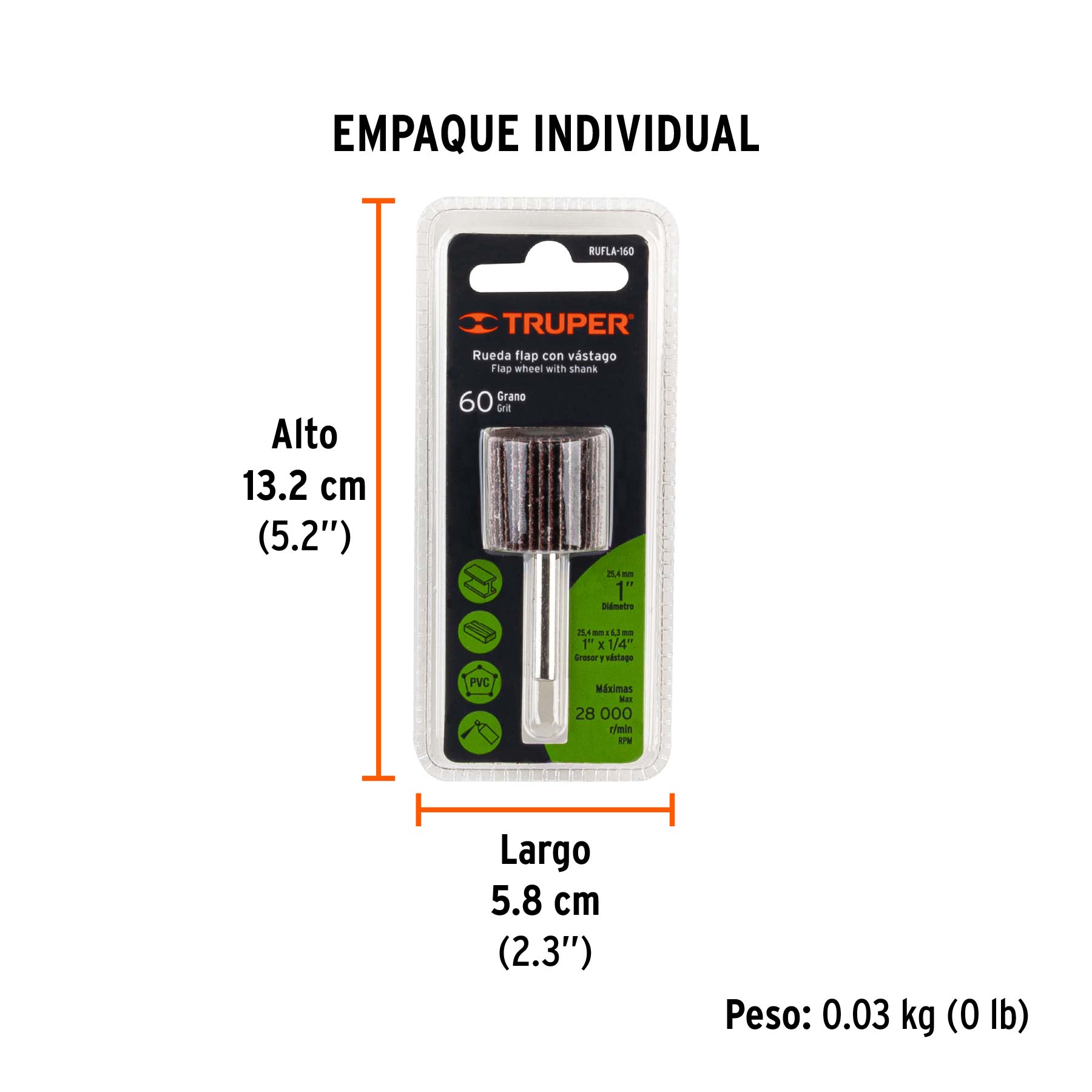 Rueda flap de 1", grano 60, TRUPER - Empaque