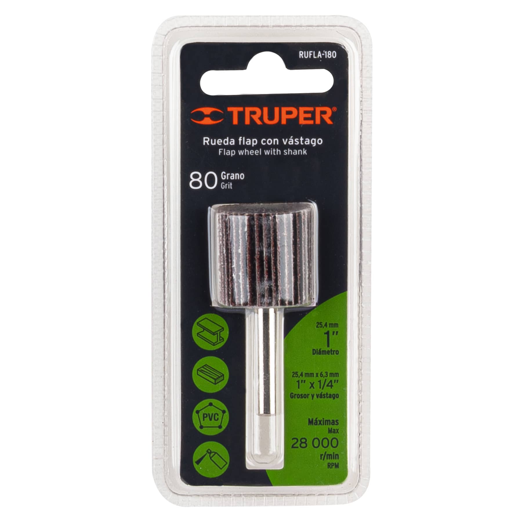 Rueda flap de 1", grano 80, TRUPER