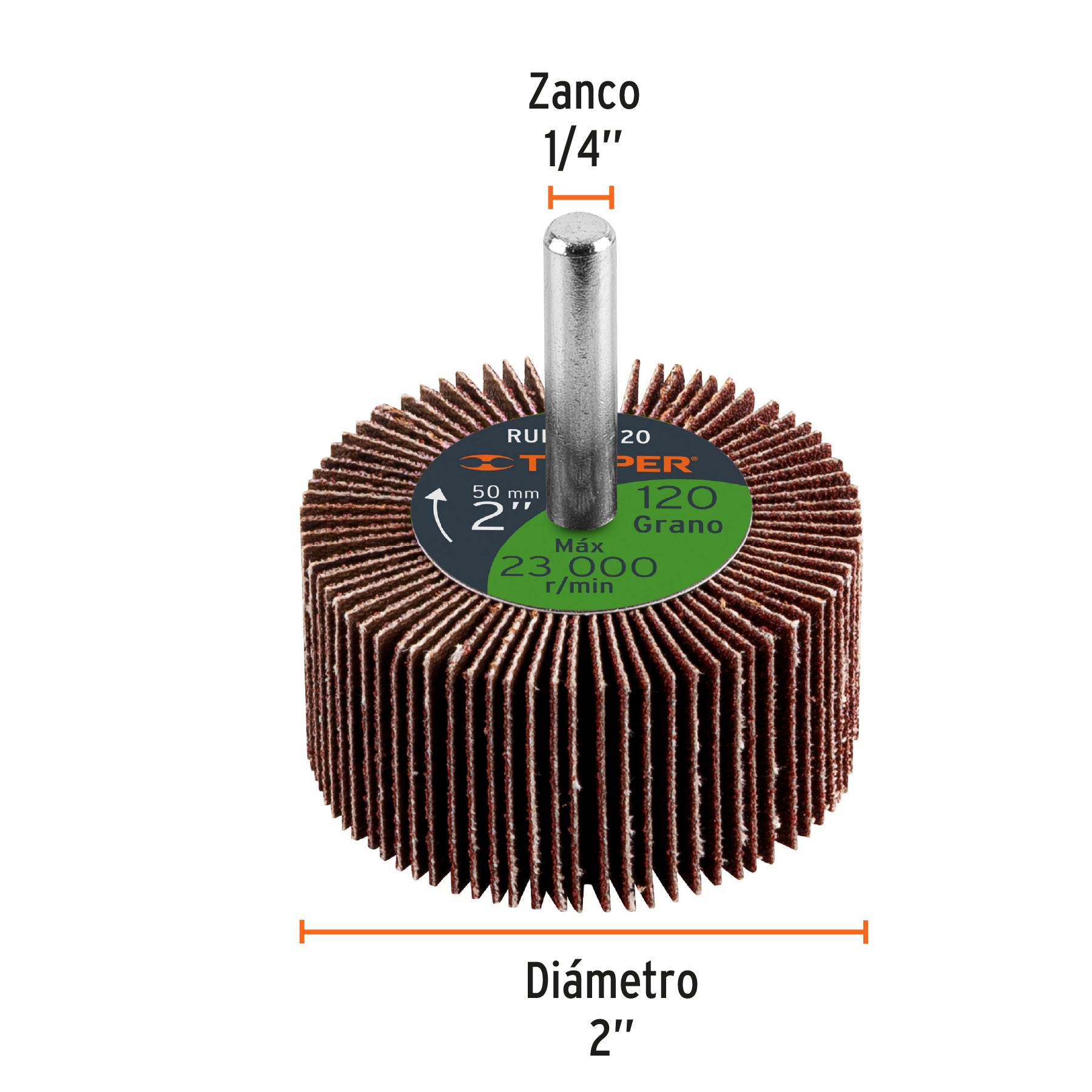 Rueda flap de 2", grano 120, TRUPER