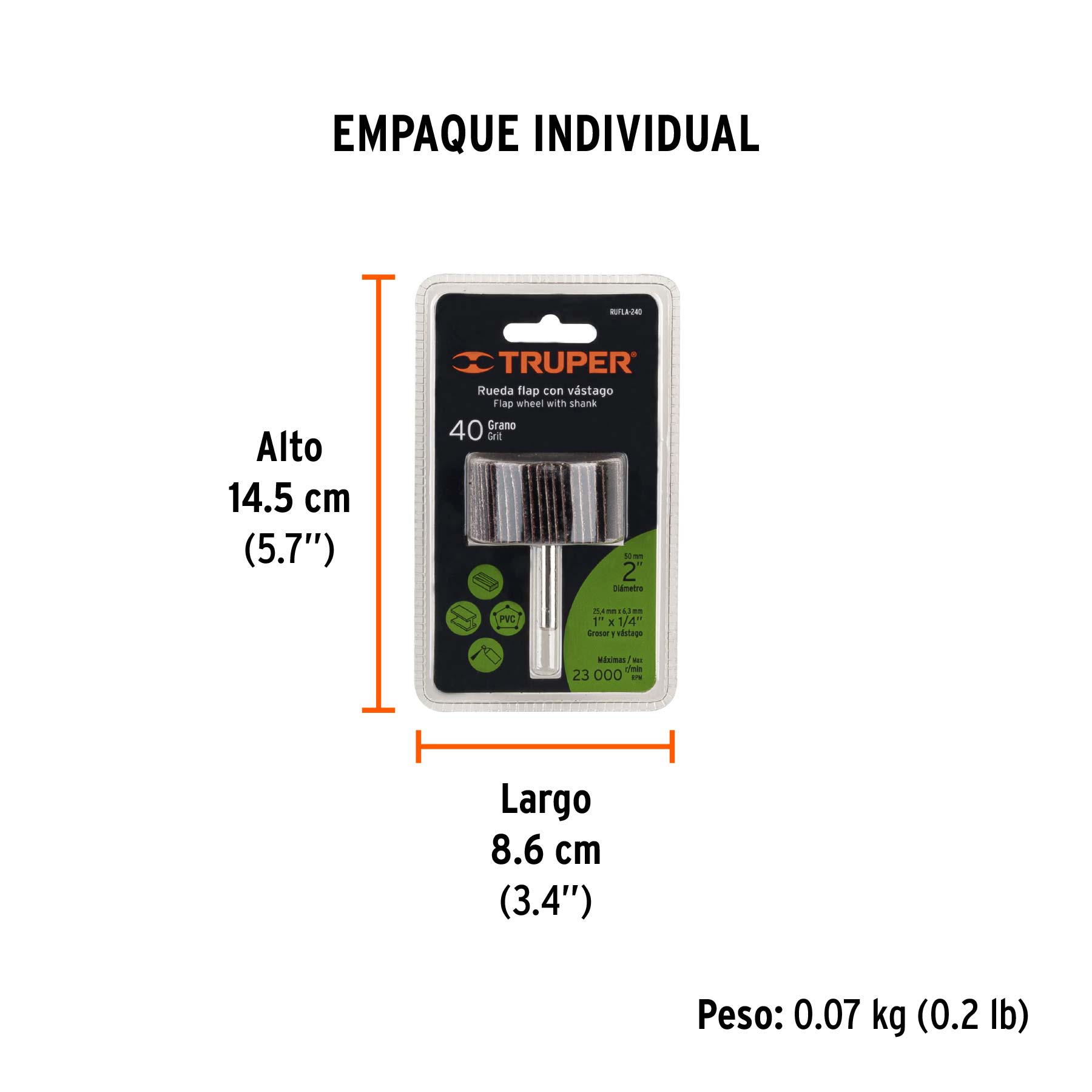 Rueda flap de 2", grano 40, TRUPER - Empaque