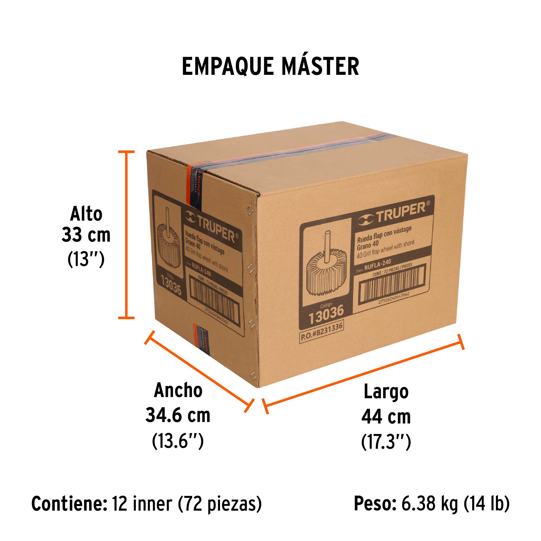 Rueda flap de 2", grano 40, TRUPER - Empaque