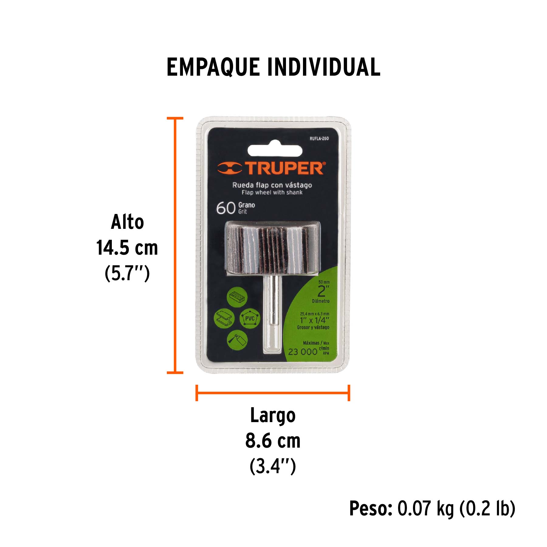 Rueda flap de 2", grano 60, TRUPER - Empaque