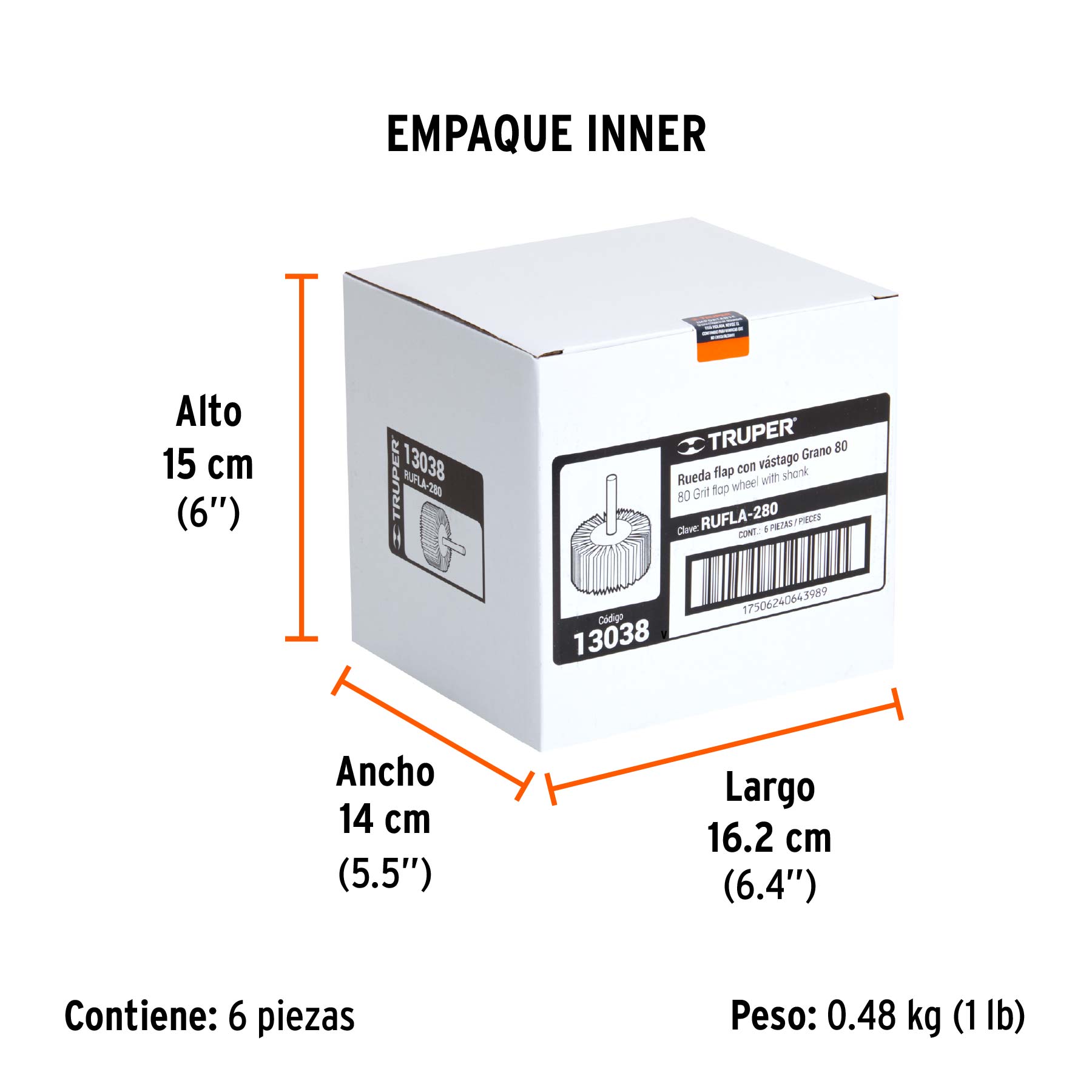 Rueda flap de 2", grano 80, TRUPER - Empaque
