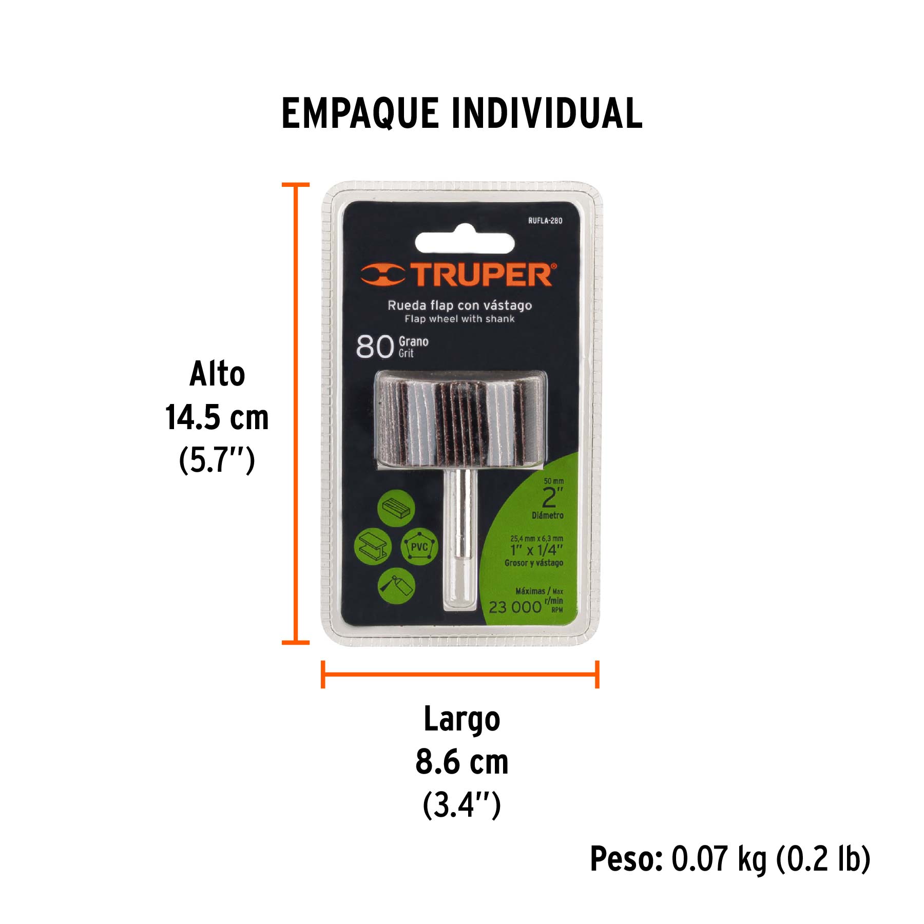 Rueda flap de 2", grano 80, TRUPER - Empaque