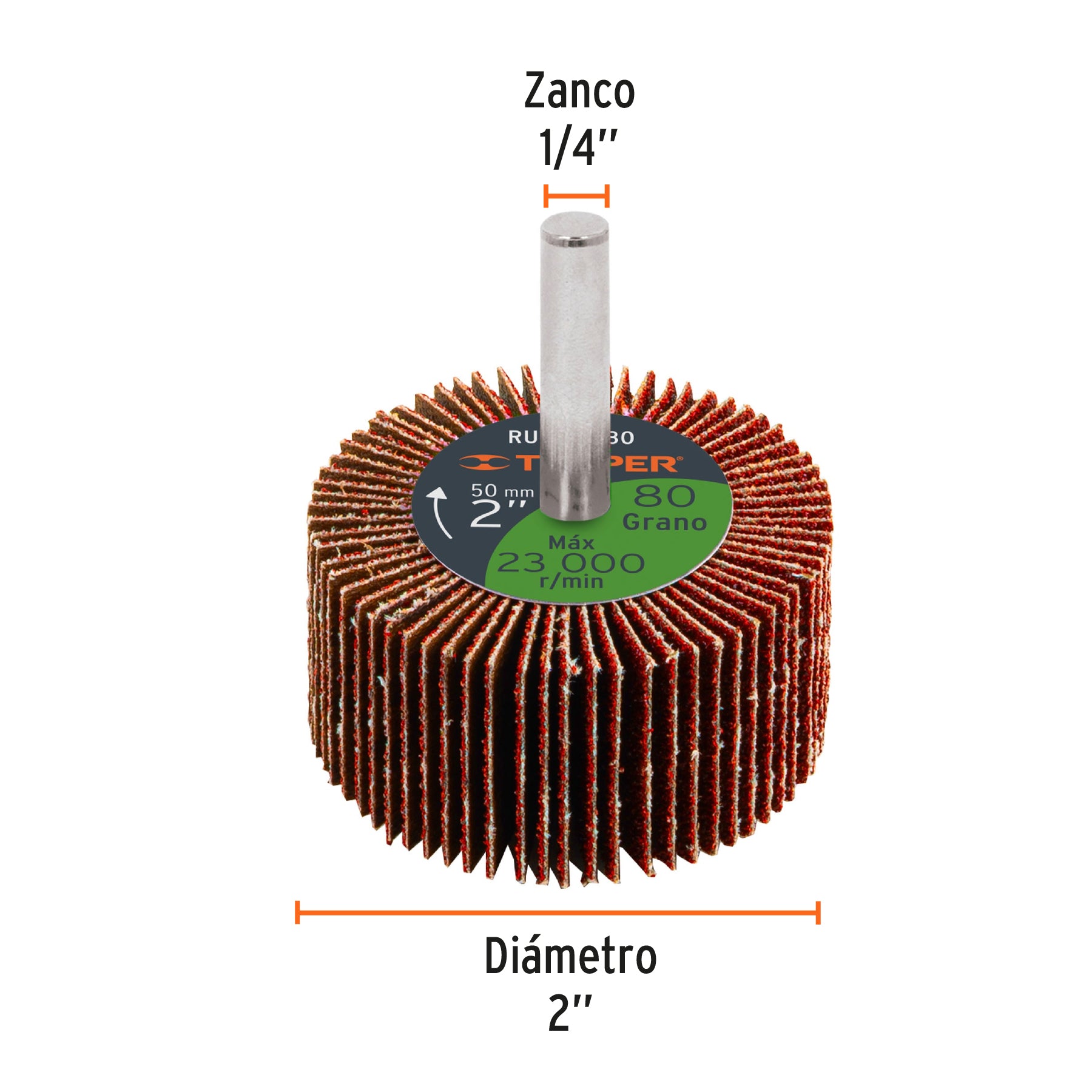 Rueda flap de 2", grano 80, TRUPER