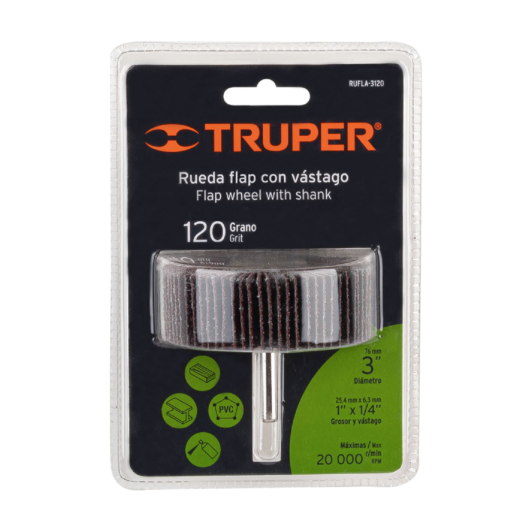 Rueda flap de 3", grano 120, TRUPER