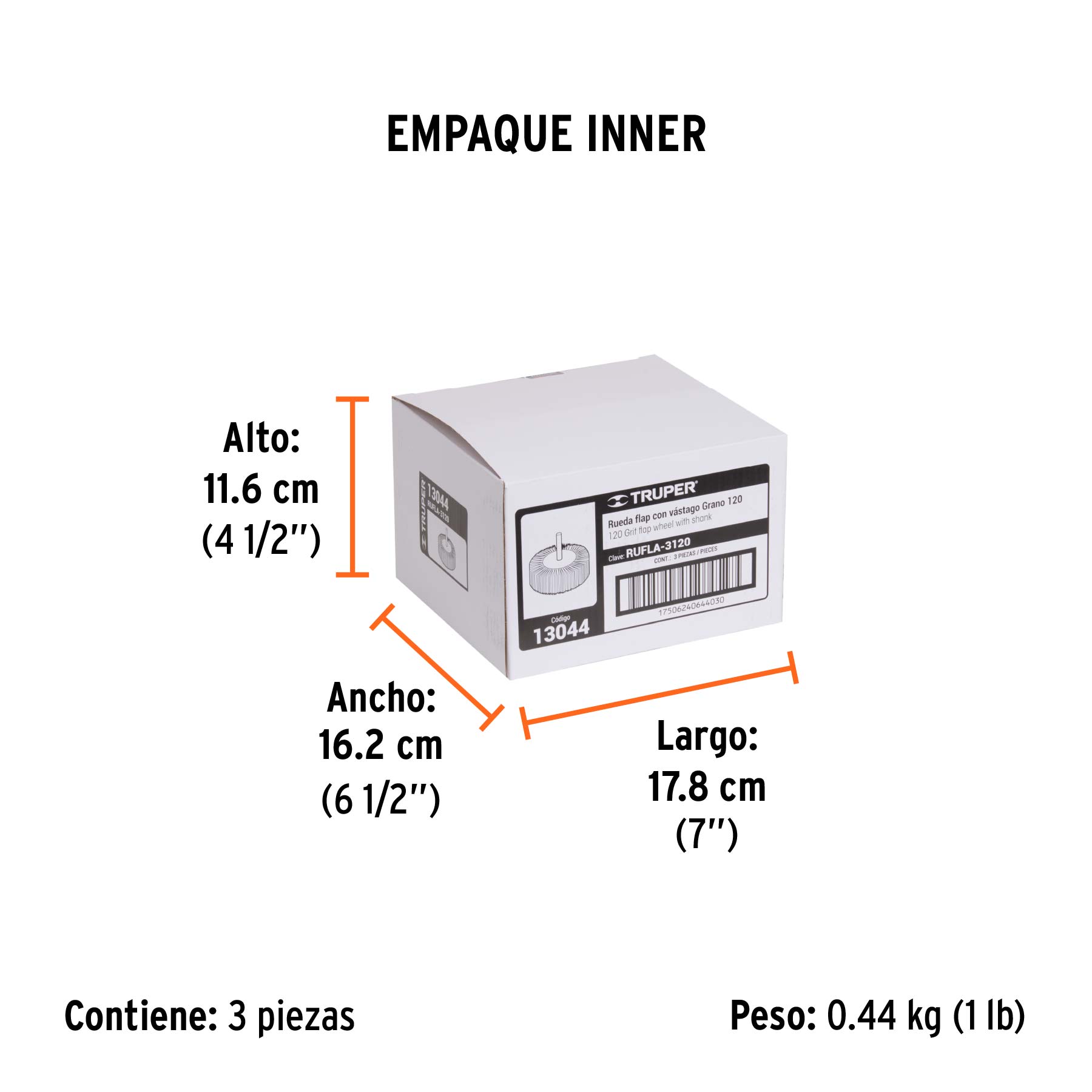 Rueda flap de 3", grano 120, TRUPER - Empaque