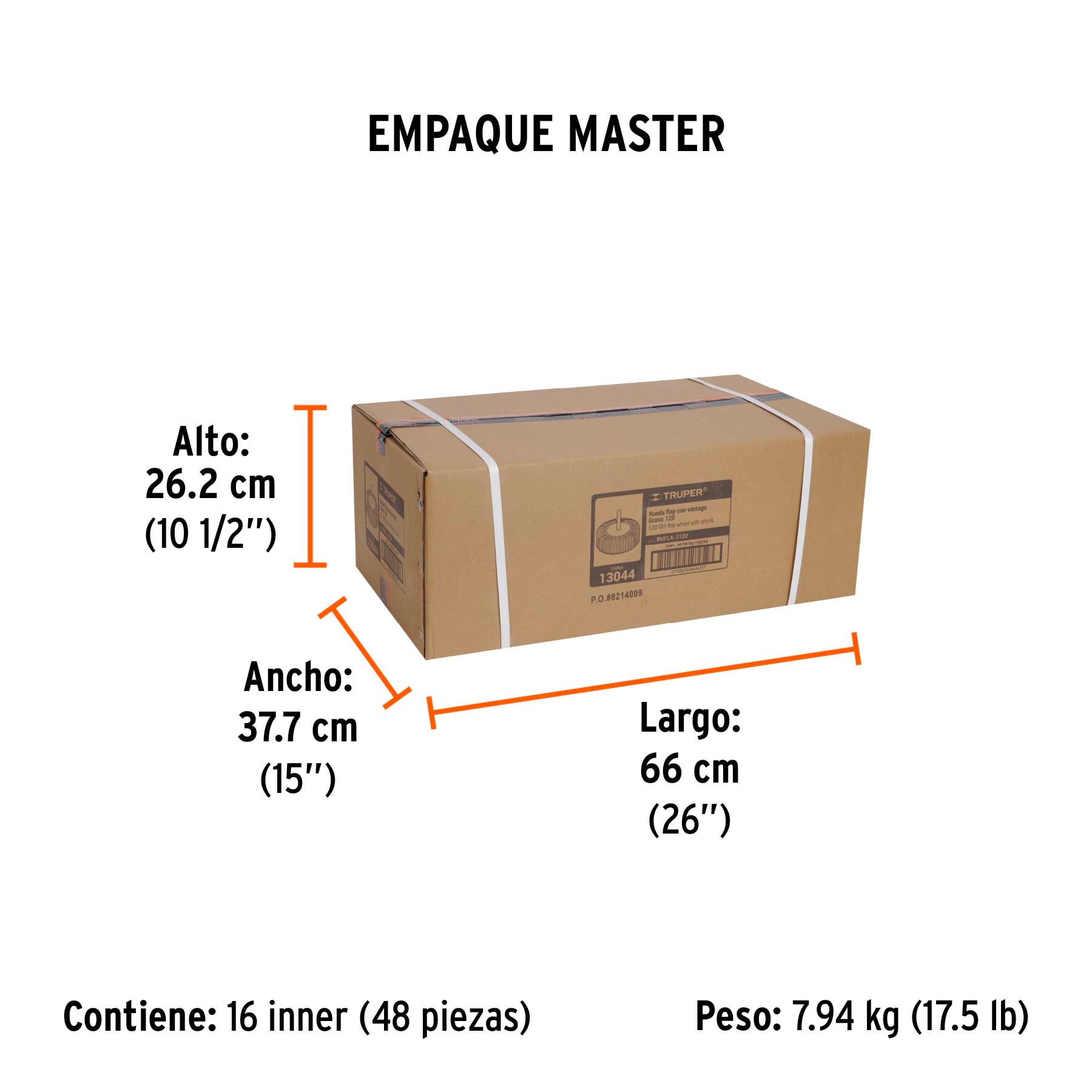 Rueda flap de 3", grano 120, TRUPER - Empaque