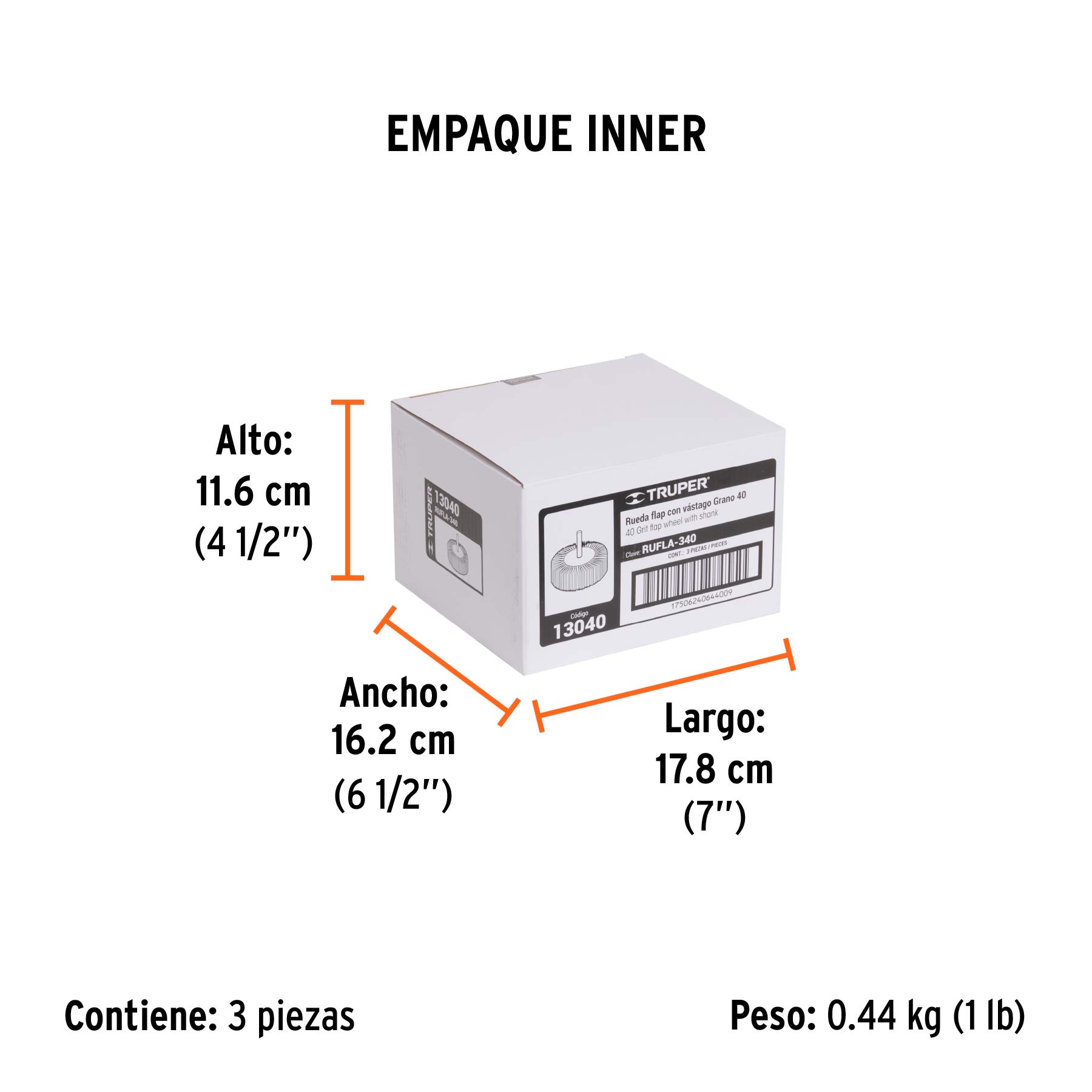 Rueda flap de 3", grano 40, TRUPER - Empaque