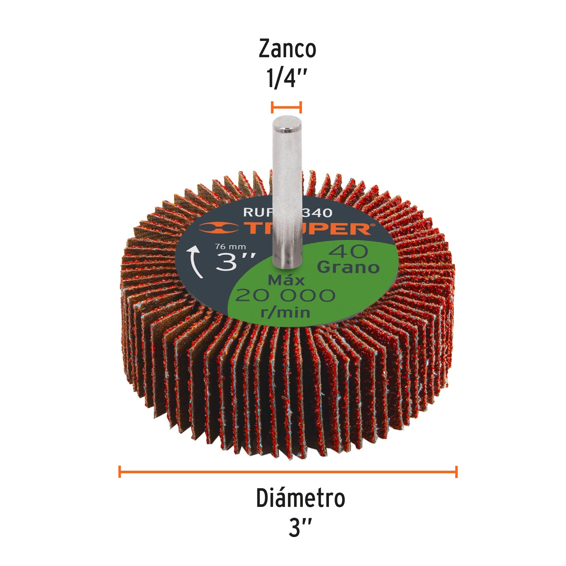 Rueda flap de 3", grano 40, TRUPER