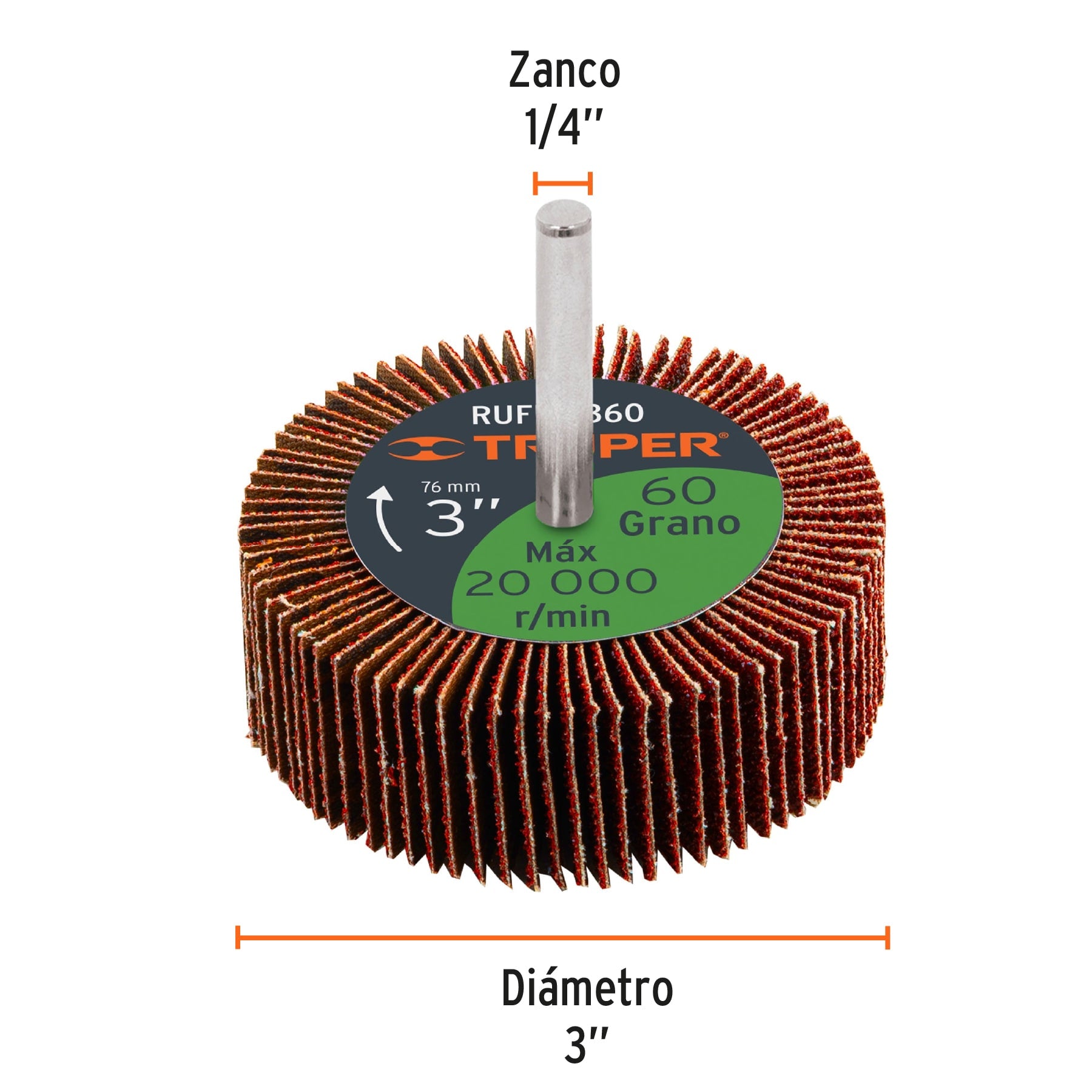 Rueda flap de 3", grano 60, TRUPER