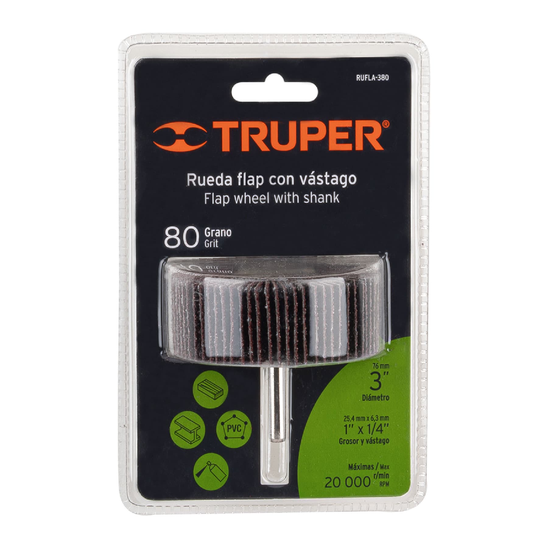 Rueda flap de 3", grano 80, TRUPER