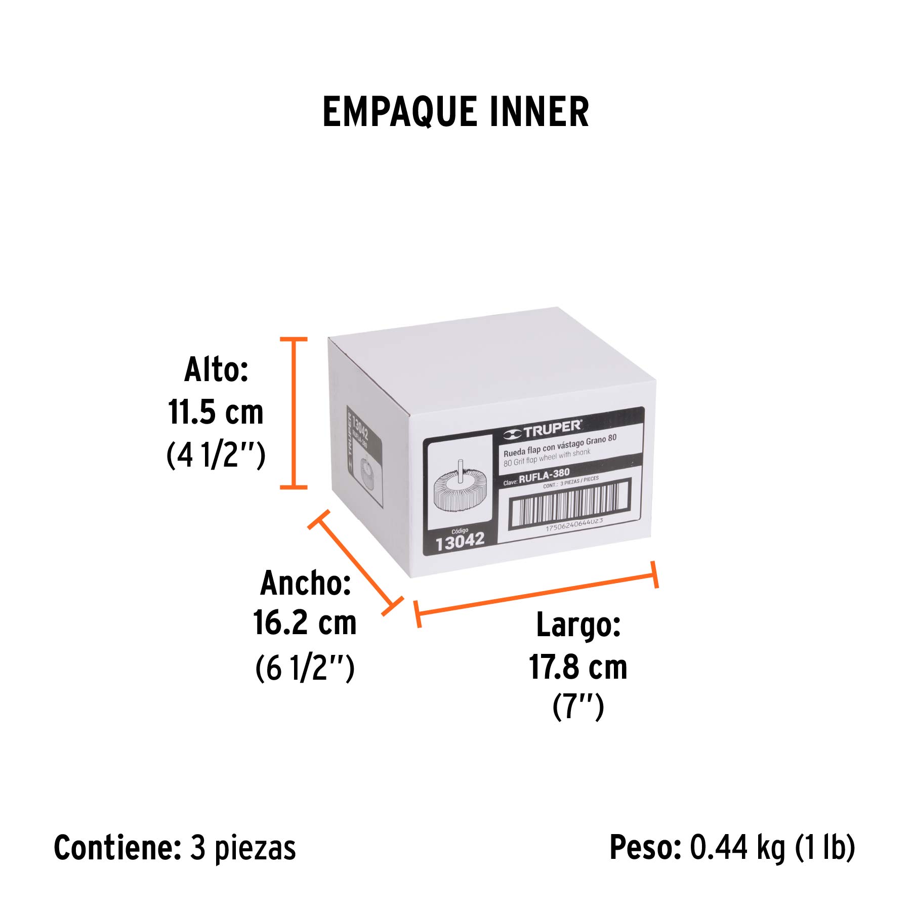 Rueda flap de 3", grano 80, TRUPER - Empaque