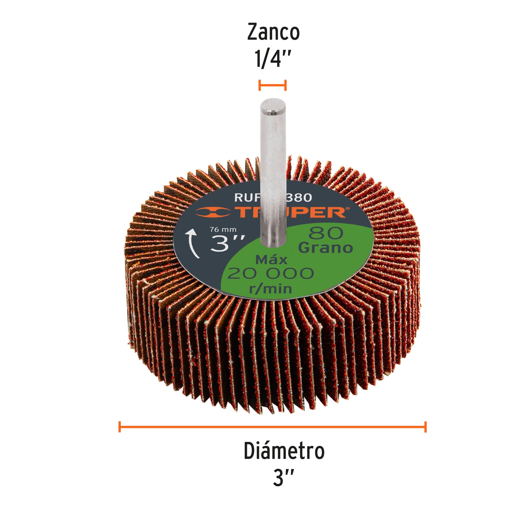 Rueda flap de 3", grano 80, TRUPER