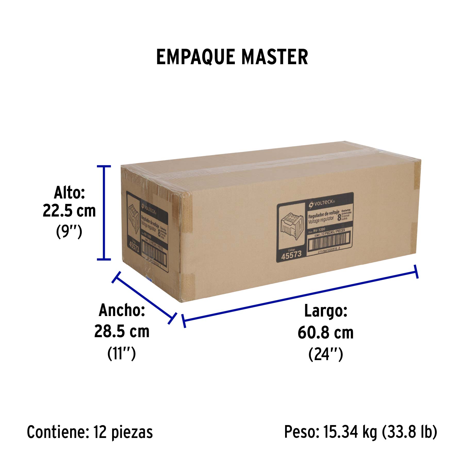 Regulador de voltaje de 1200 VA / 600 W 8 contactos, VOLTECK - Empaque