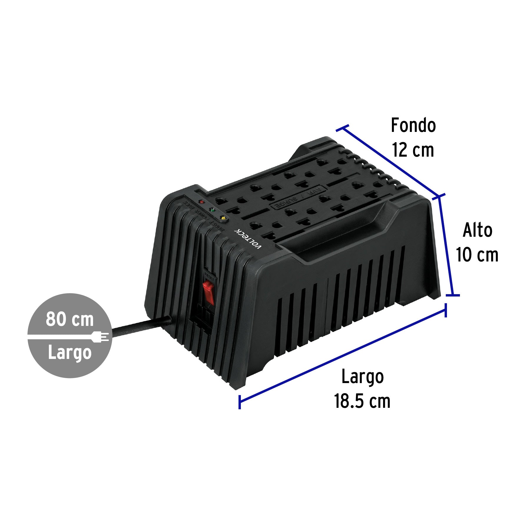 Regulador de voltaje de 1200 VA / 600 W 8 contactos, VOLTECK