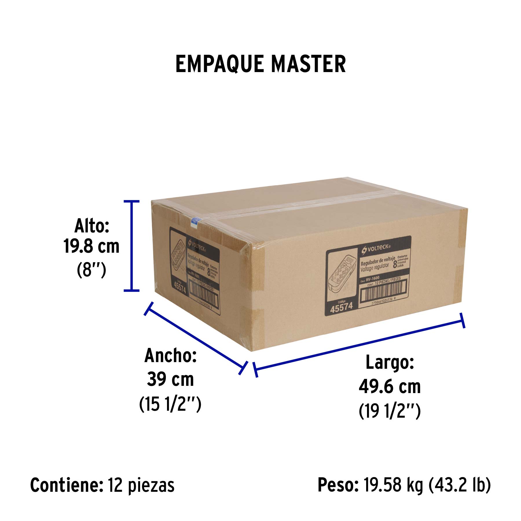 Regulador de voltaje de 1600 VA / 800 W 8 contactos, VOLTECK - Empaque