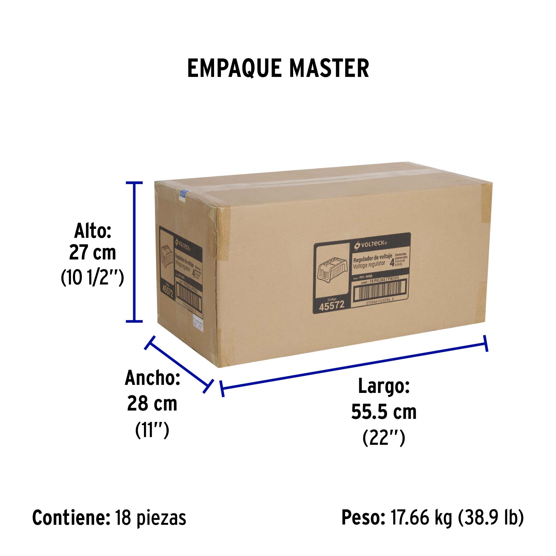 Regulador de voltaje de 800 VA / 400 W 4 contactos, VOLTECK - Empaque