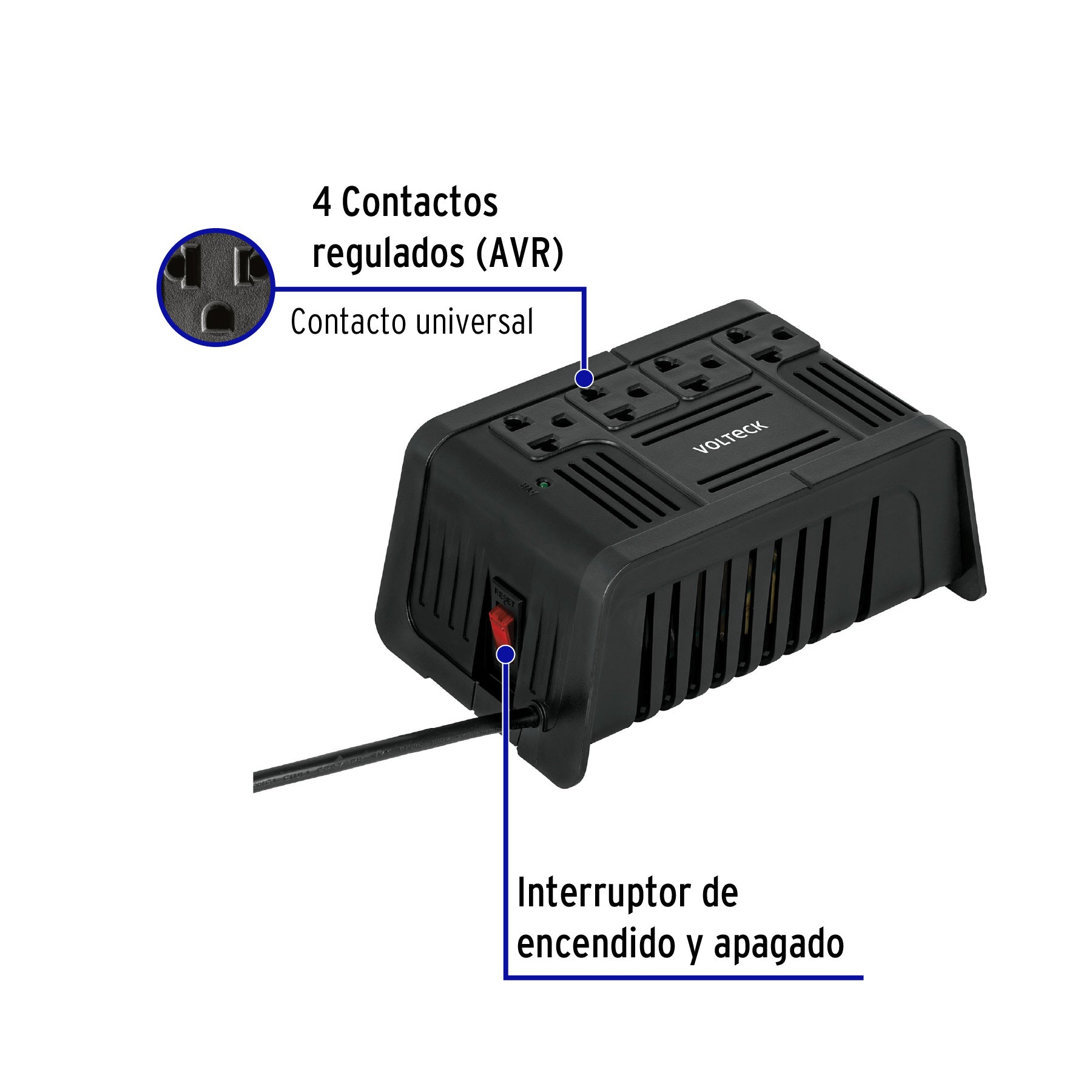 Regulador de voltaje de 800 VA / 400 W 4 contactos, VOLTECK